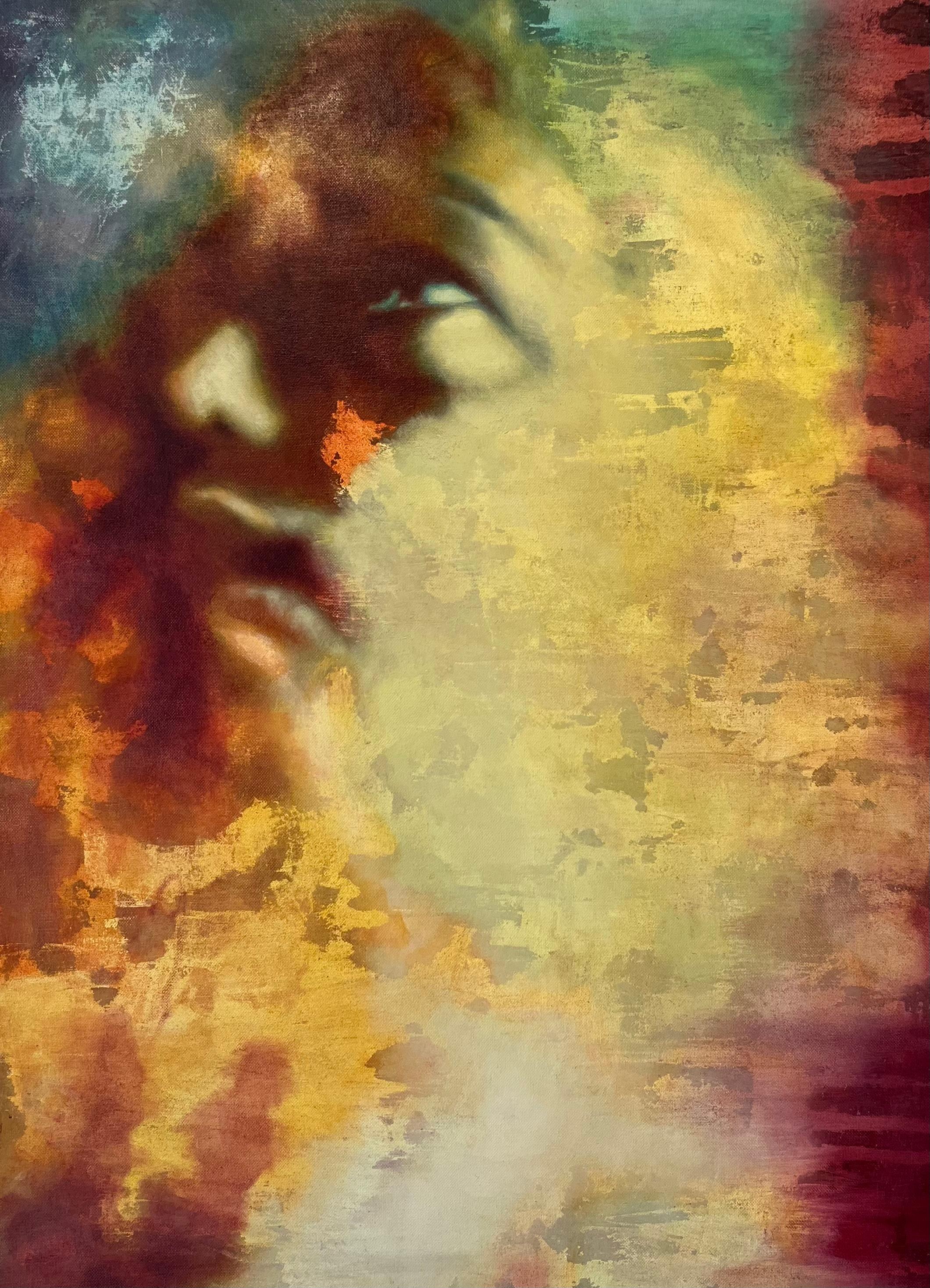 Óleo Abstracto sobre Lienzo Retrato Figurativo Multicolor Brillante