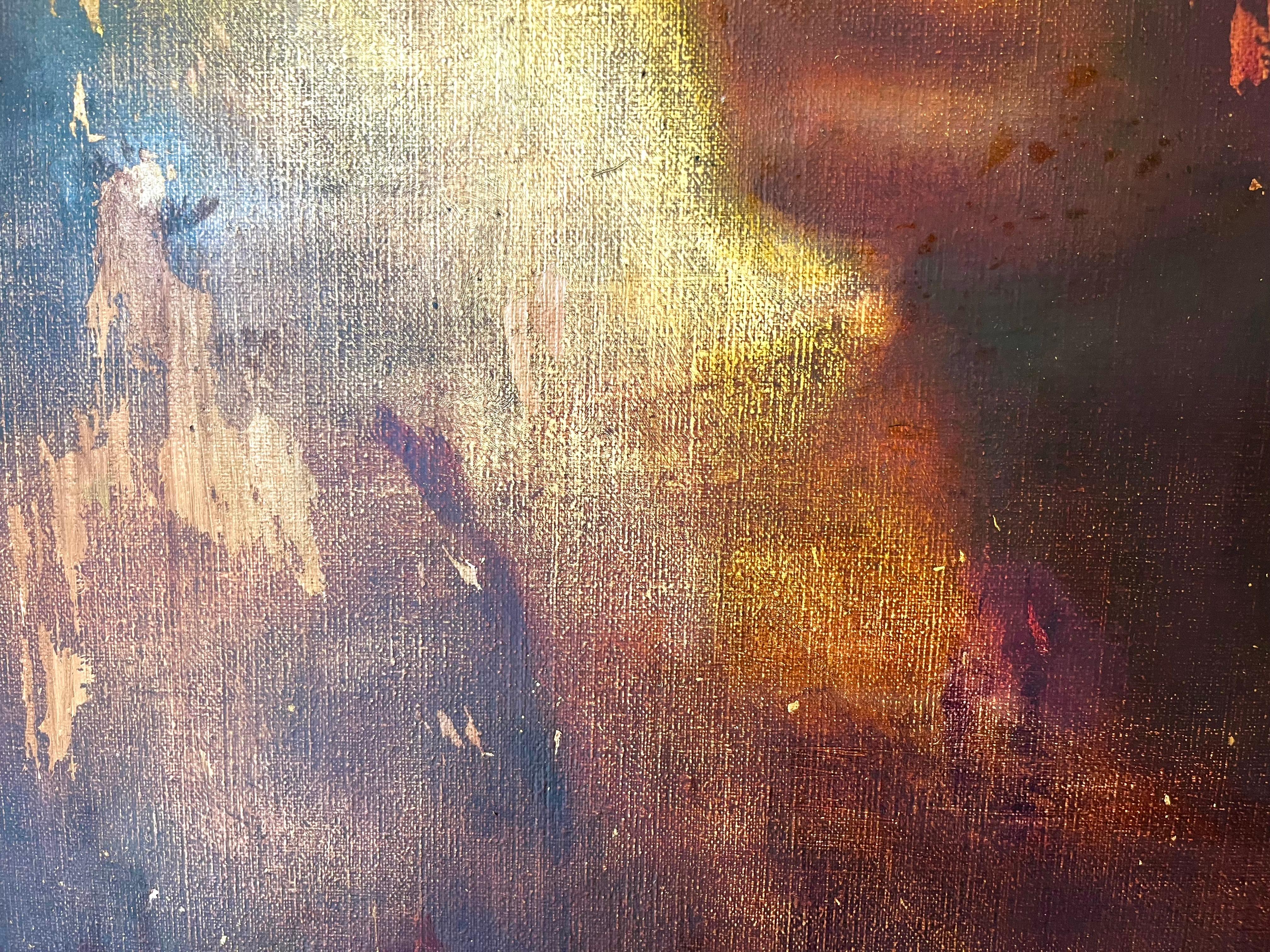 Modernes abstraktes figuratives Porträt, Öl auf Leinwand, auf gestischem Gelb und Braun  (Abstrakter Impressionismus), Painting, von Alfonso Gosalbez Berenguer
