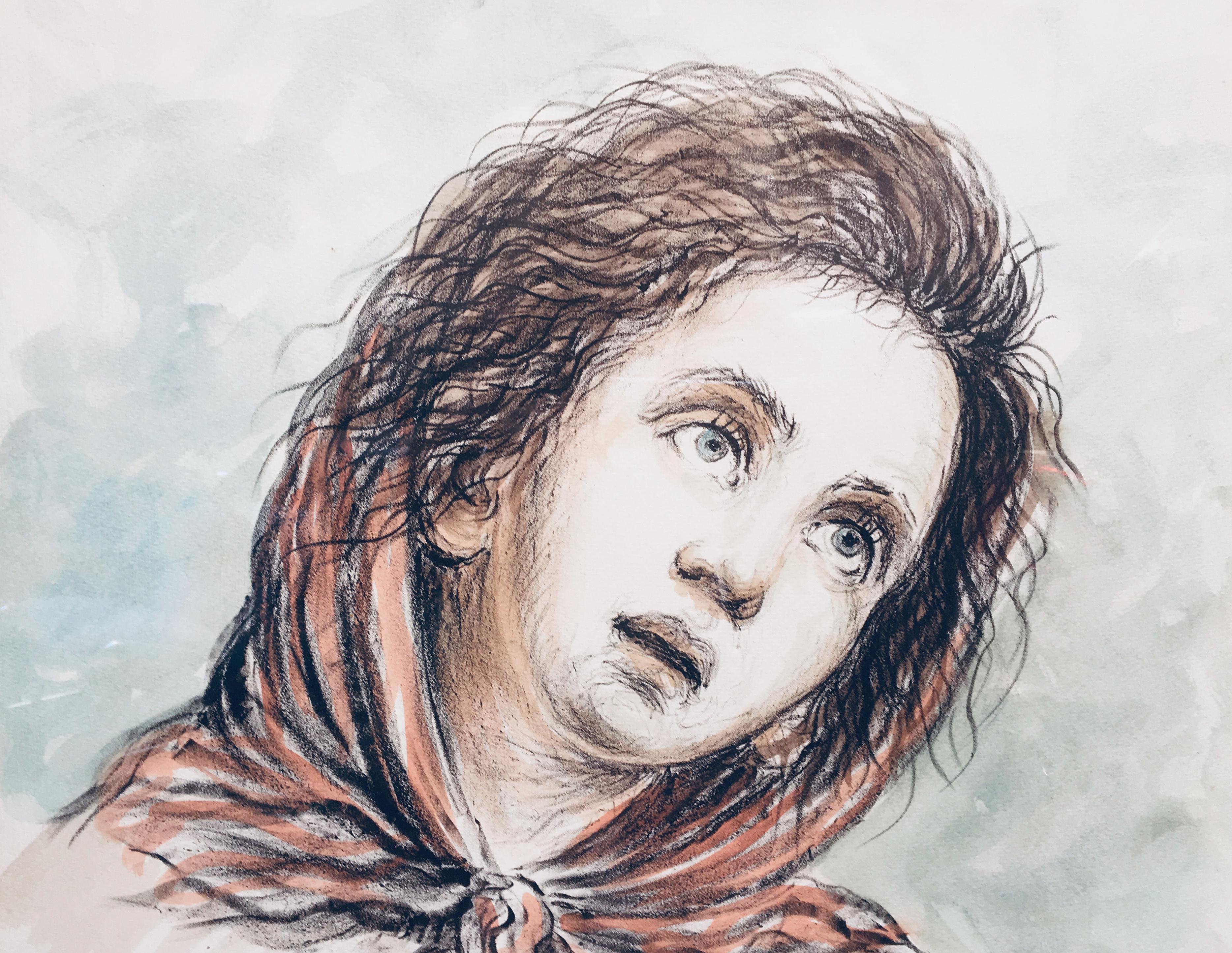 NIÑO - Alfonso Grassi Pastel sobre papel  Retrato Pintura italiana en venta 2