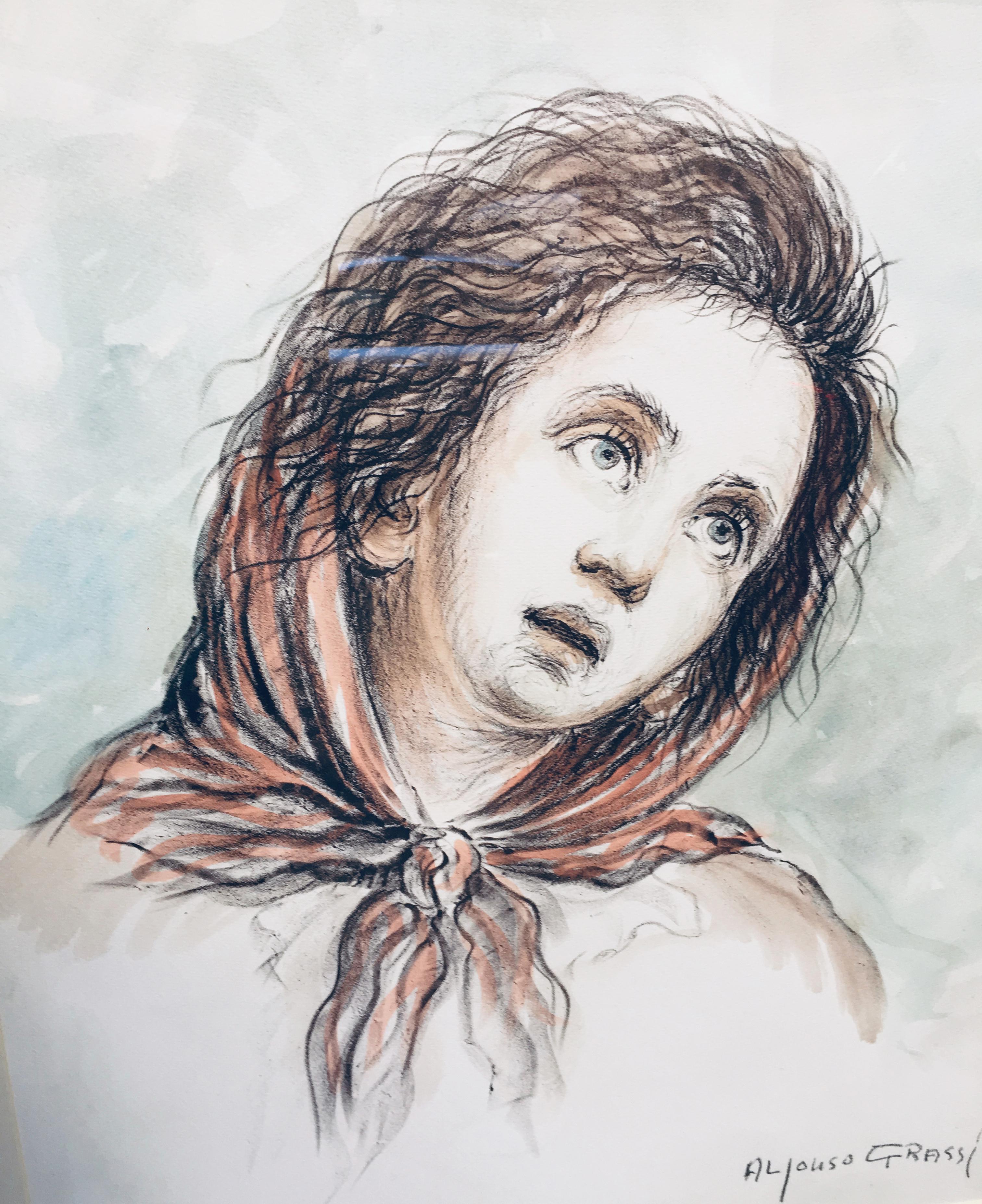 LE PIERRE - Alfonso Grassi Pastel sur papier  Peinture - Portrait italienne en vente 6
