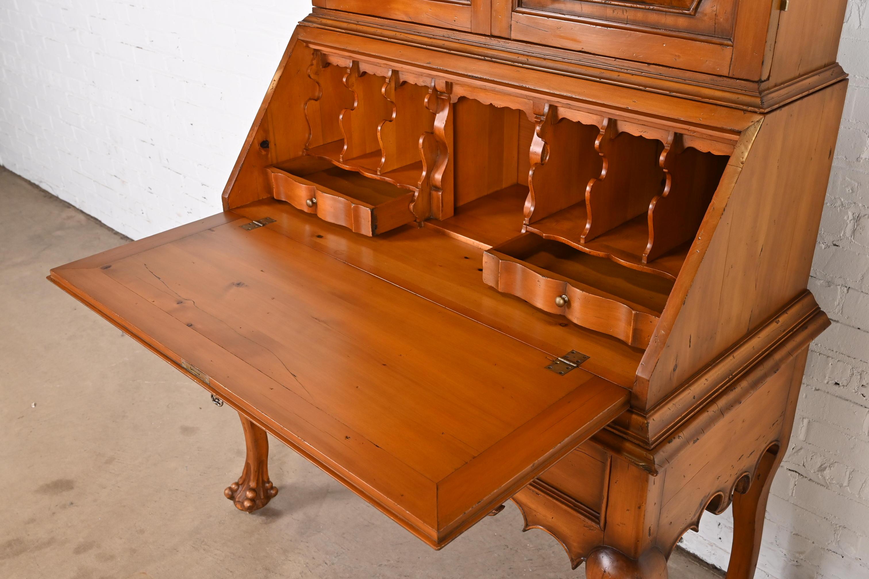 Alfonso Marina Chippendale Carved Pine Secretary Desk With Bookcase Hutch Top For Sale 4