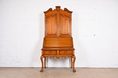Alfonso Marina Chippendale Carved Pine Secretary Desk With Bookcase Hutch Top