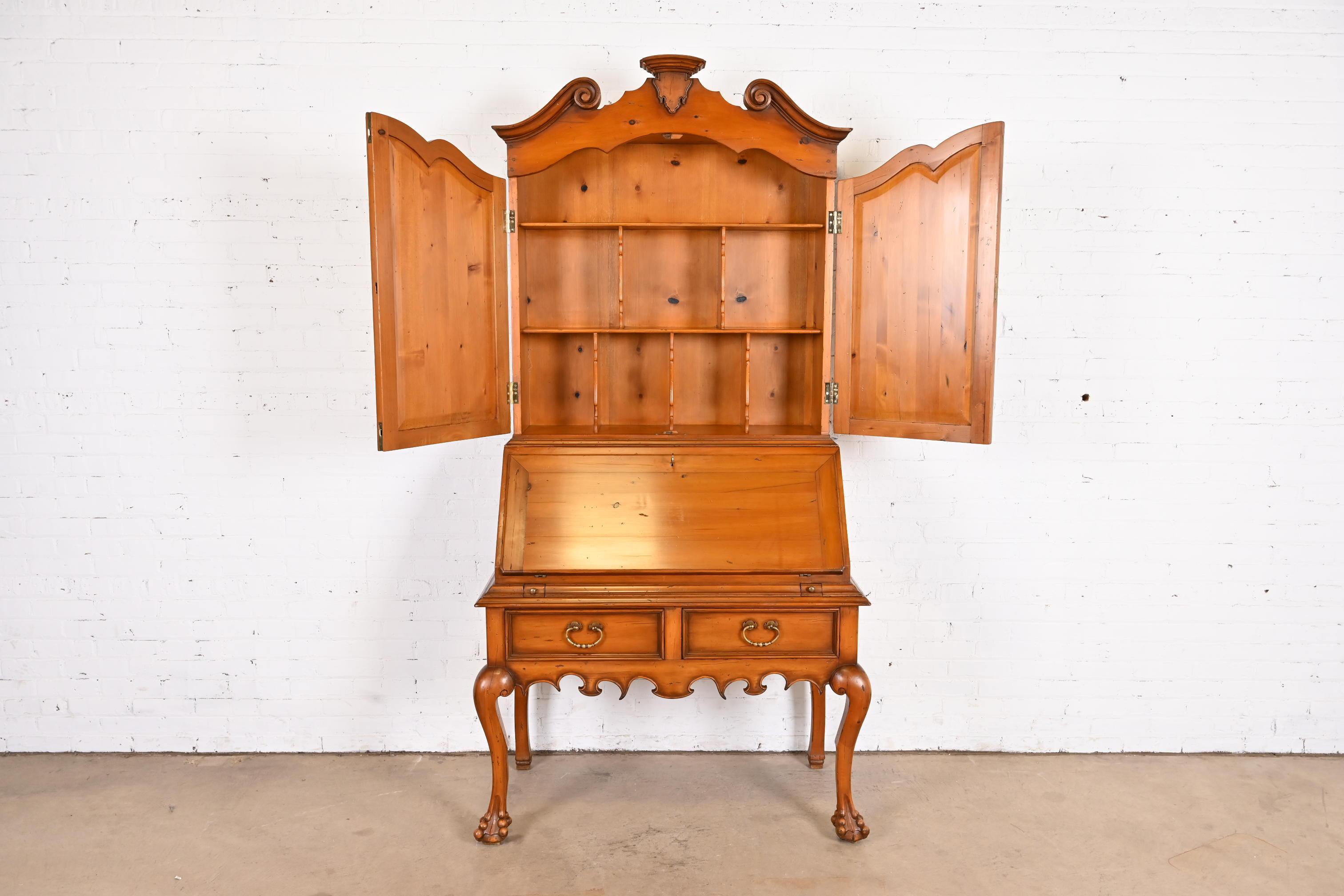 Late 20th Century Alfonso Marina Chippendale Carved Pine Secretary Desk With Bookcase Hutch Top For Sale