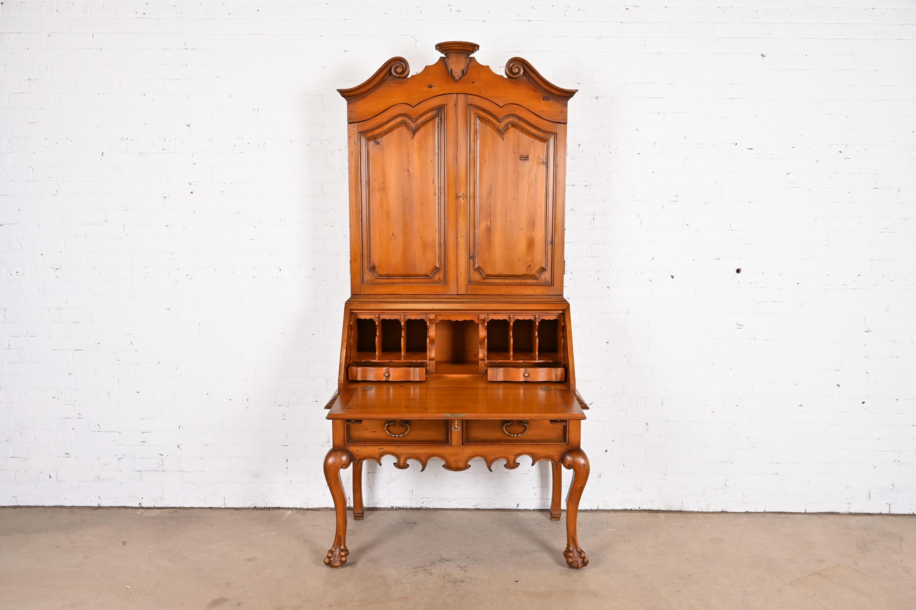 Alfonso Marina Chippendale Carved Pine Secretary Desk With Bookcase Hutch Top 2