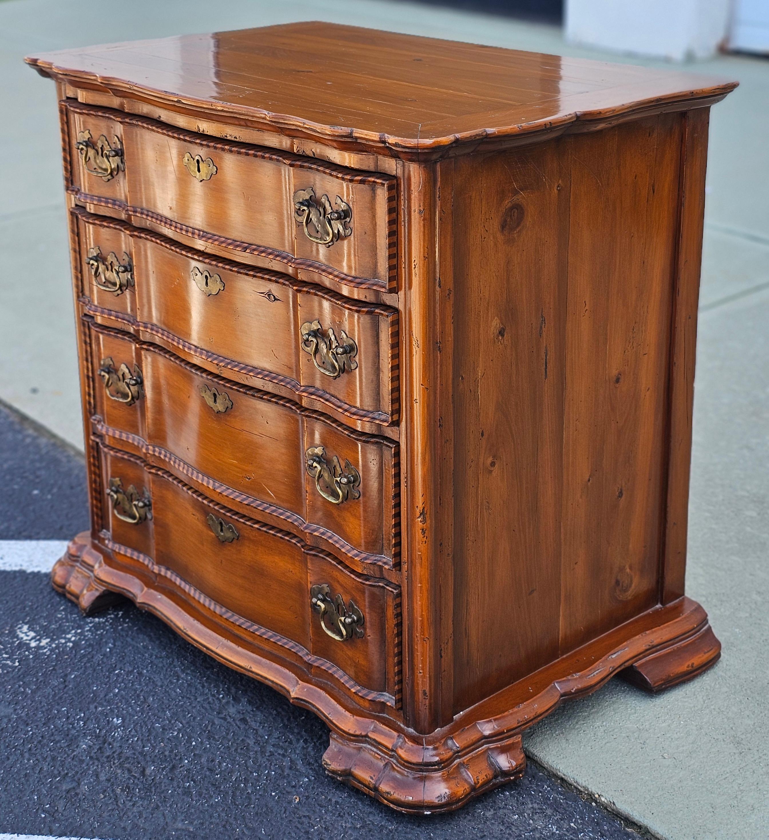 Alfonso Marina Chippendale Style Solid Yew Wood Commode Chest of Drawers with inlaid Drawer edges in great vintage condition. Drawers opening and closing smoothly. 
Measures 30