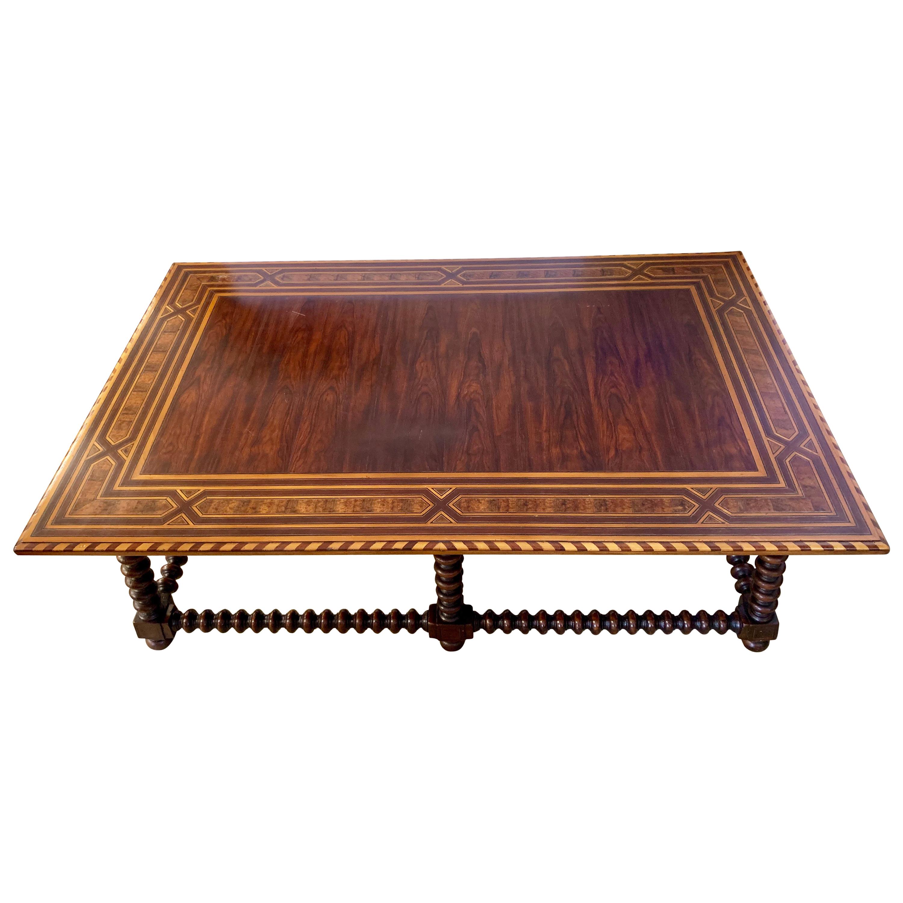Alfonso Marina Dutch Colonial Inlay Coffee Table with Spool Legs