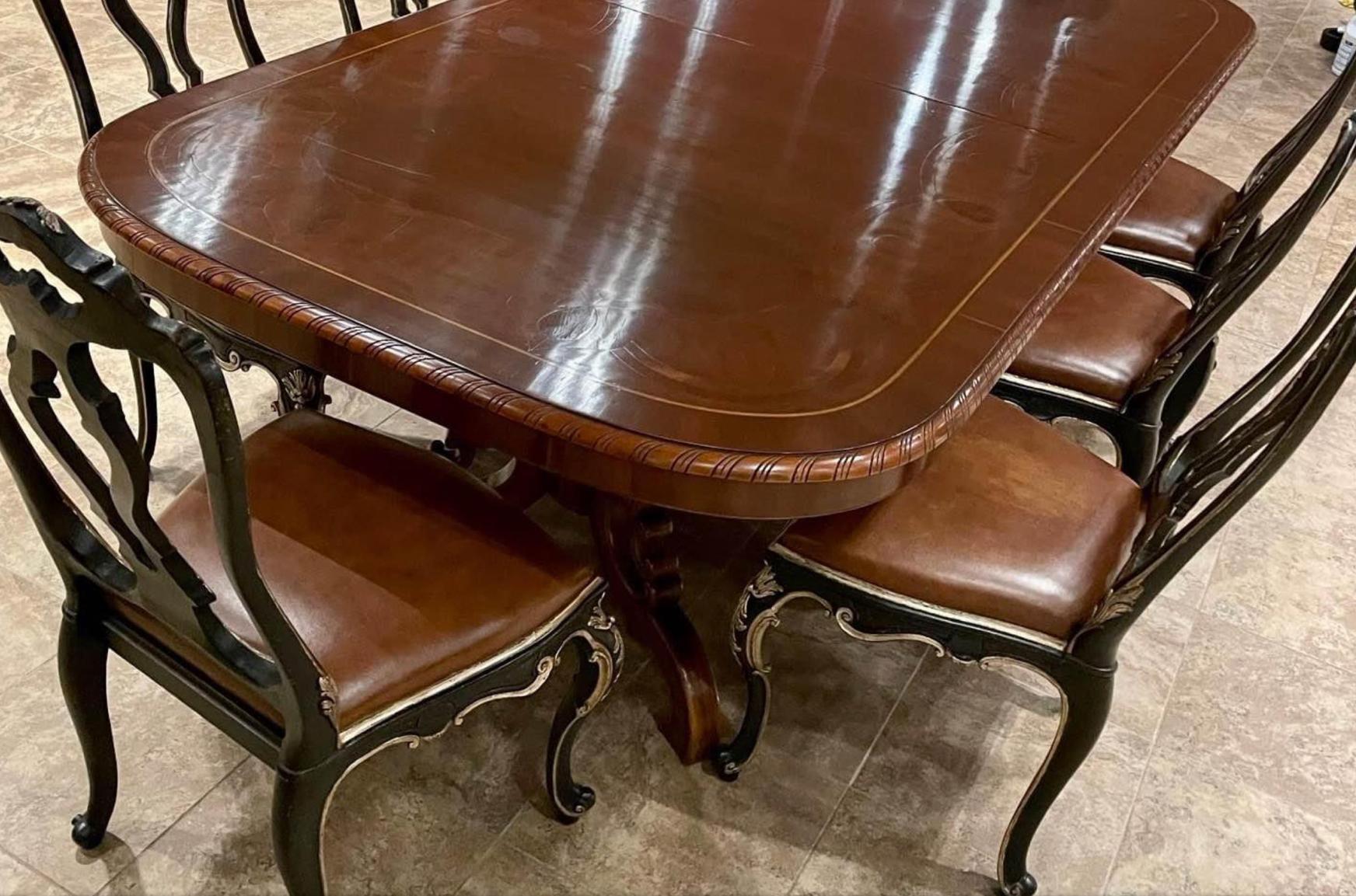 Leather Alfonso Marina Ebanista Dining Table and Chairs Set