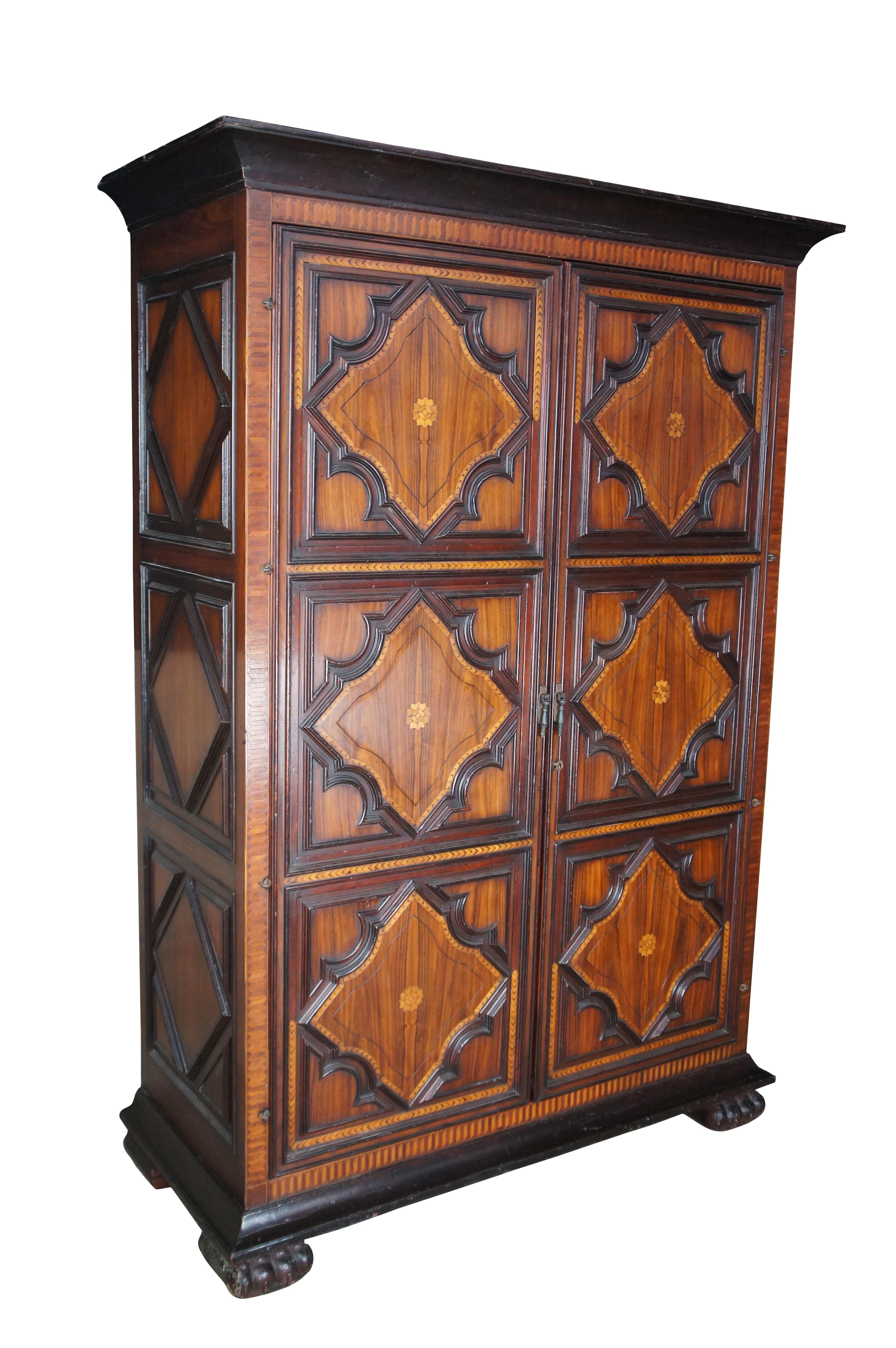 Alfonso Marina French Louis XIII Rosewood Marquetry Inlay Armoire Linen Press In Good Condition For Sale In Dayton, OH