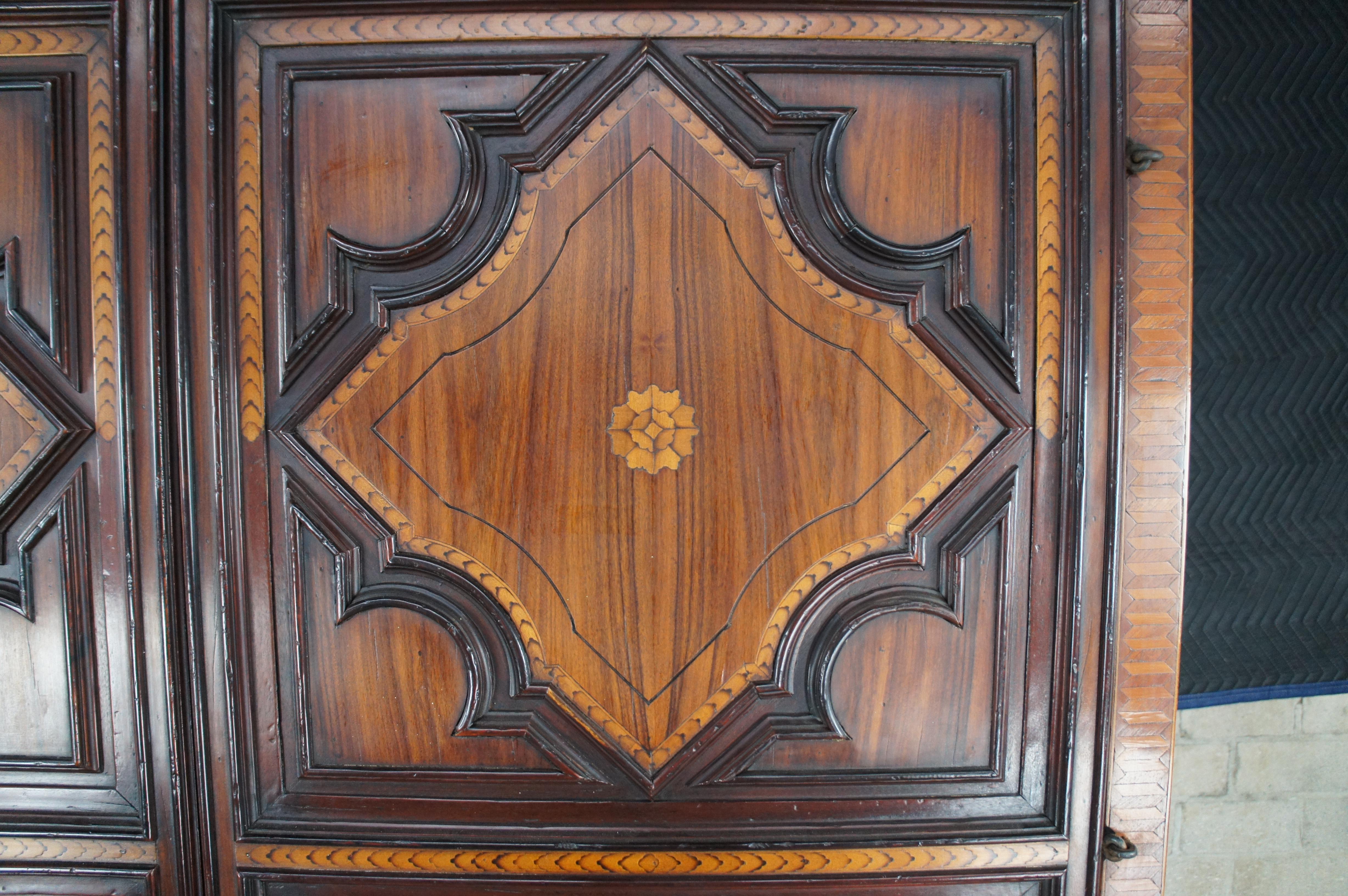 20th Century Alfonso Marina French Louis XIII Rosewood Marquetry Inlay Armoire Linen Press For Sale