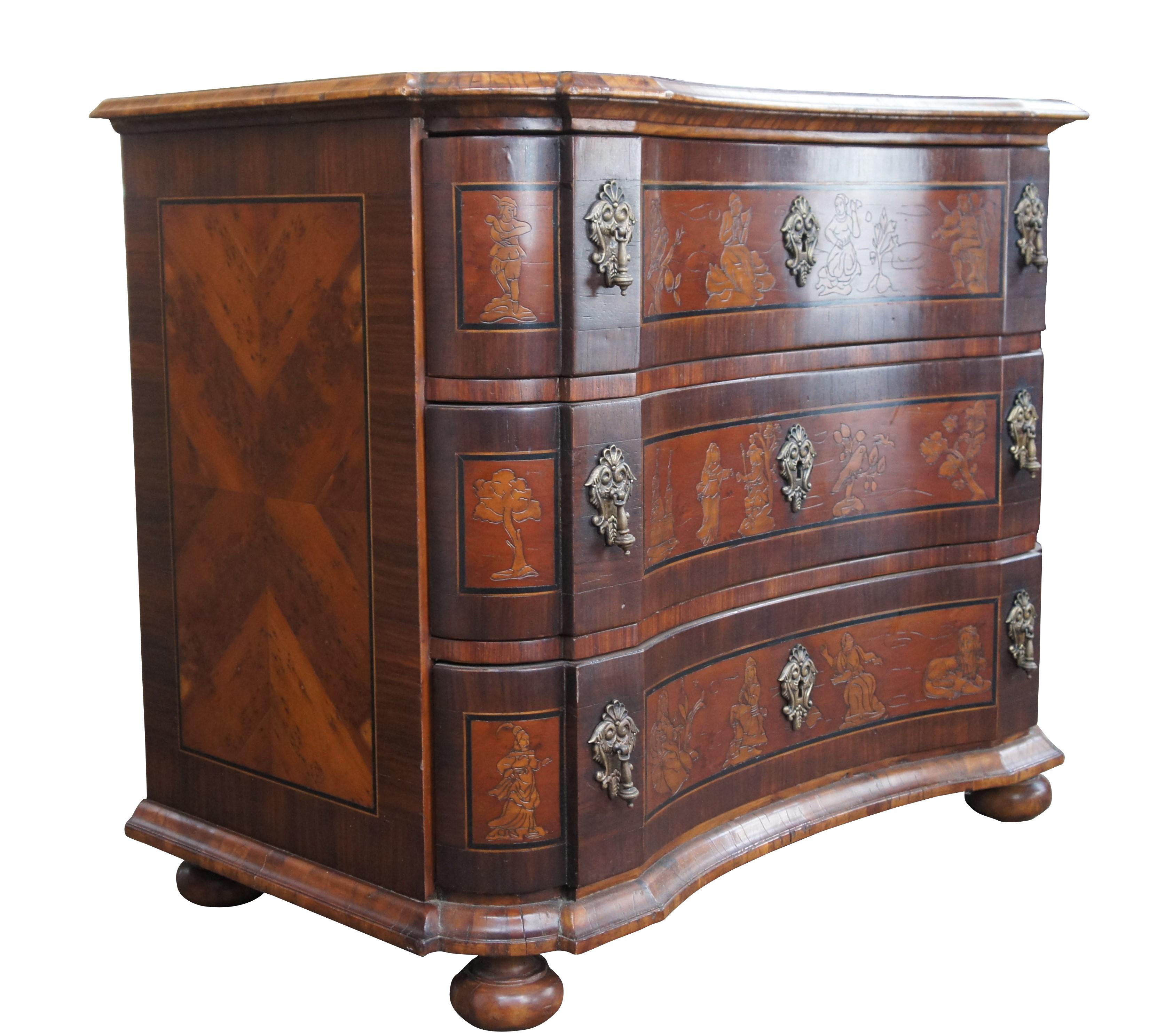 Alfonso Marina Siena Mahogany Walnut Burl Chinoiserie Chest of Drawers Commode In Good Condition For Sale In Dayton, OH