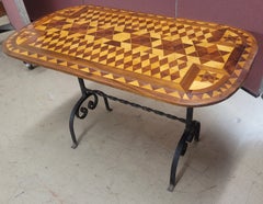 Alfonso Marina Wrought Iron and Parquetry Wood Top Side Table
