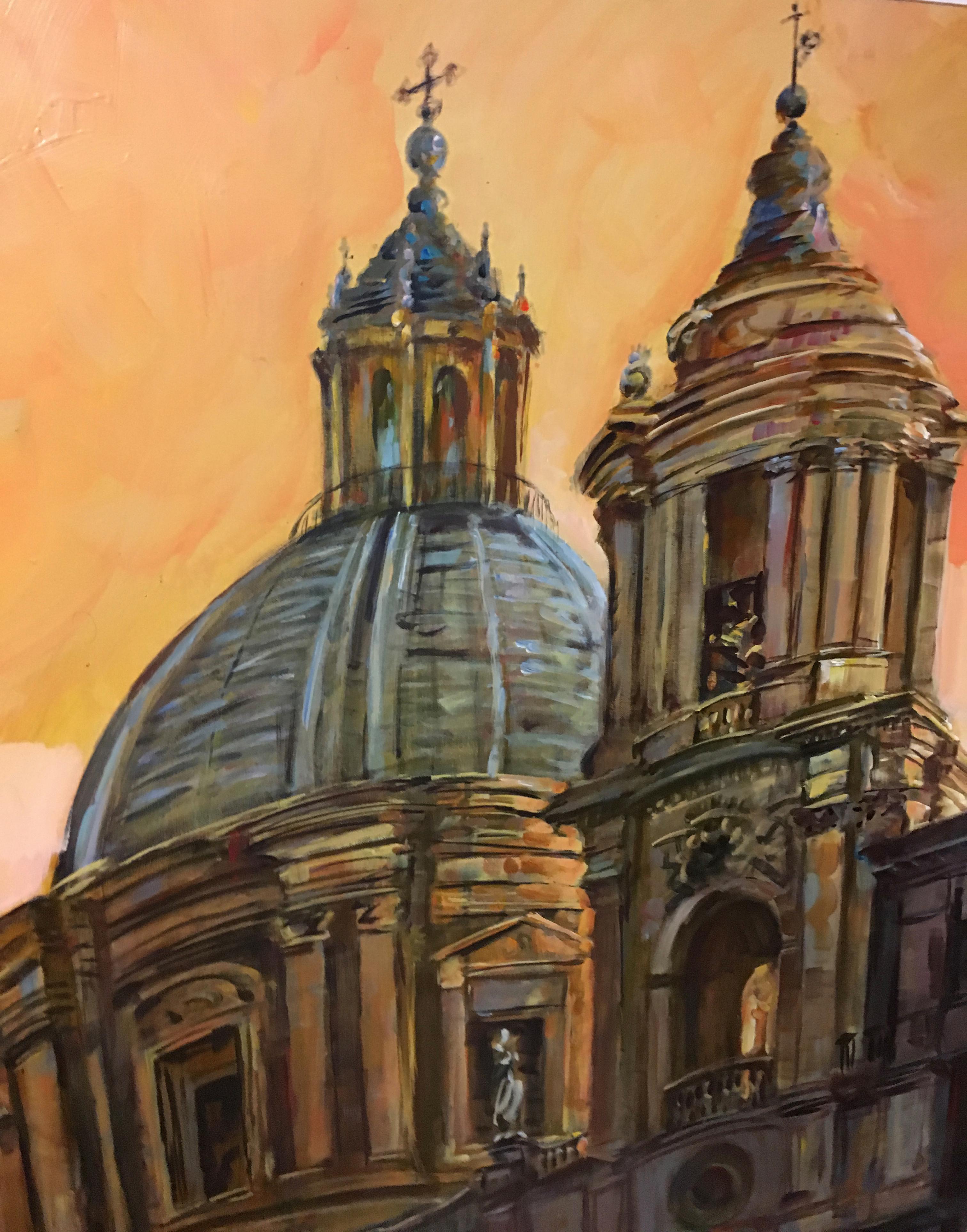 Church in Rome - Peinture à l'huile sur toile italienne, Alfonso Pragliola en vente 1
