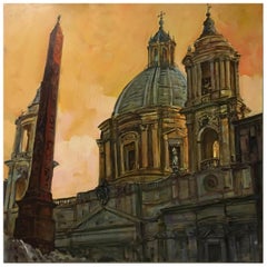 Church in Rome - Peinture à l'huile sur toile italienne, Alfonso Pragliola
