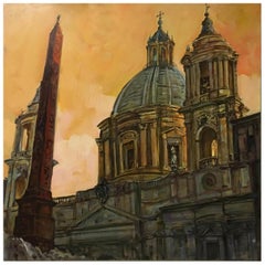 Iglesia en Roma - Pintura italiana al óleo sobre lienzo, Alfonso Pragliola