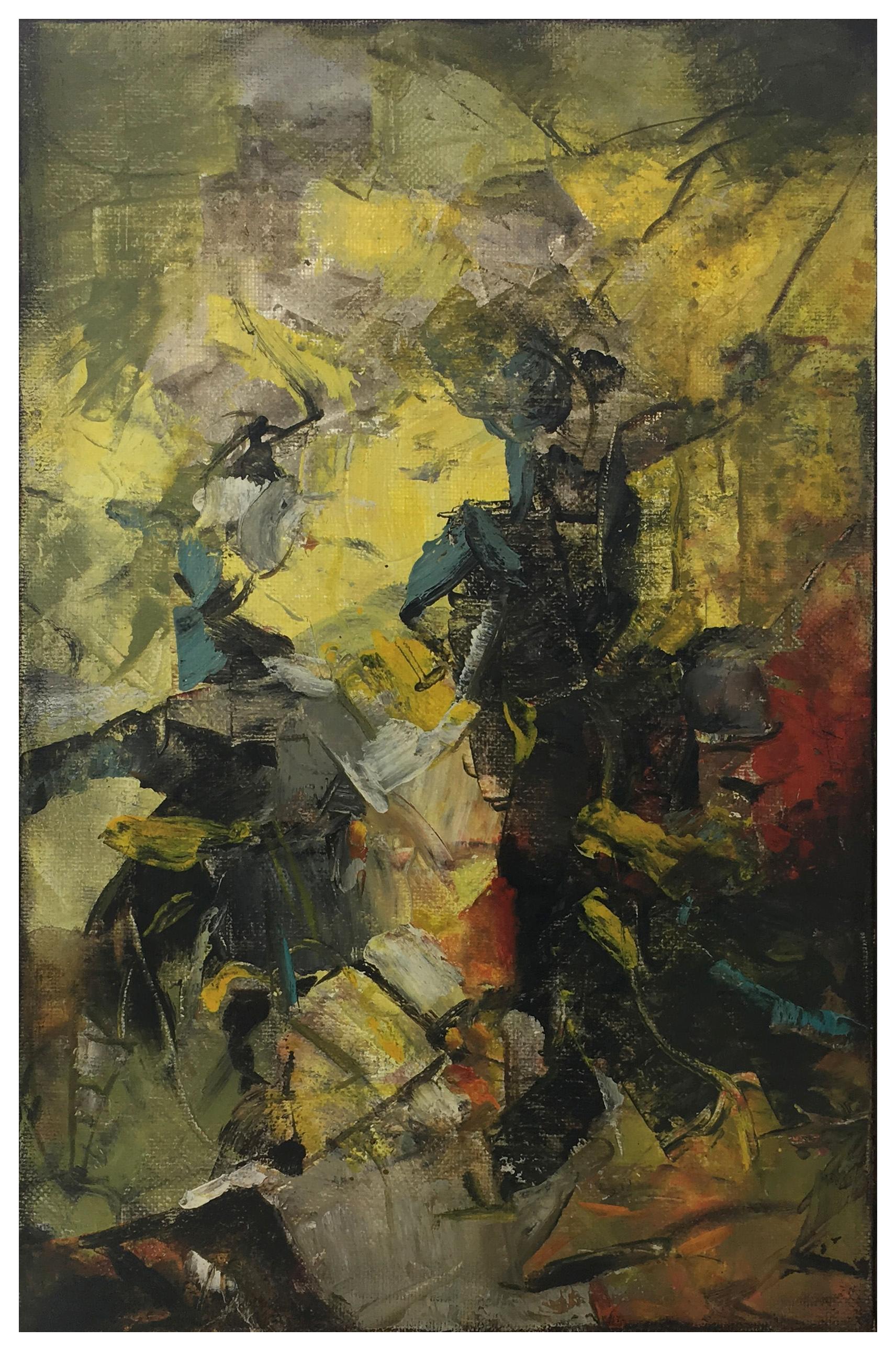 LOTTA A CAVALLO - Quadro astratto italiano a olio su tela. A. Pragliola - Painting di Alfonso Pragliola