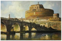 ROME SANT'ANGELO CASTEL Italian oil on canvas painting, Alfonso Pragliola