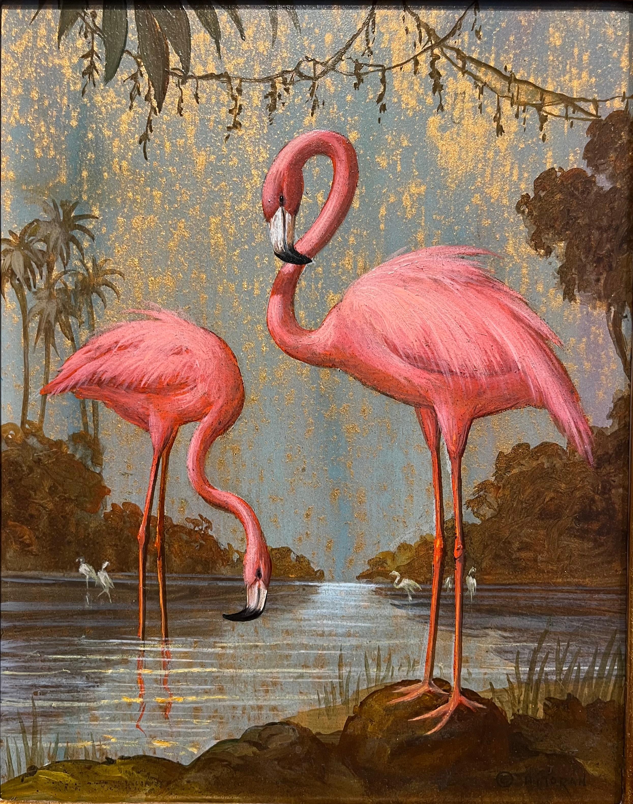 Flamingos - Painting by Alfonso T Toran