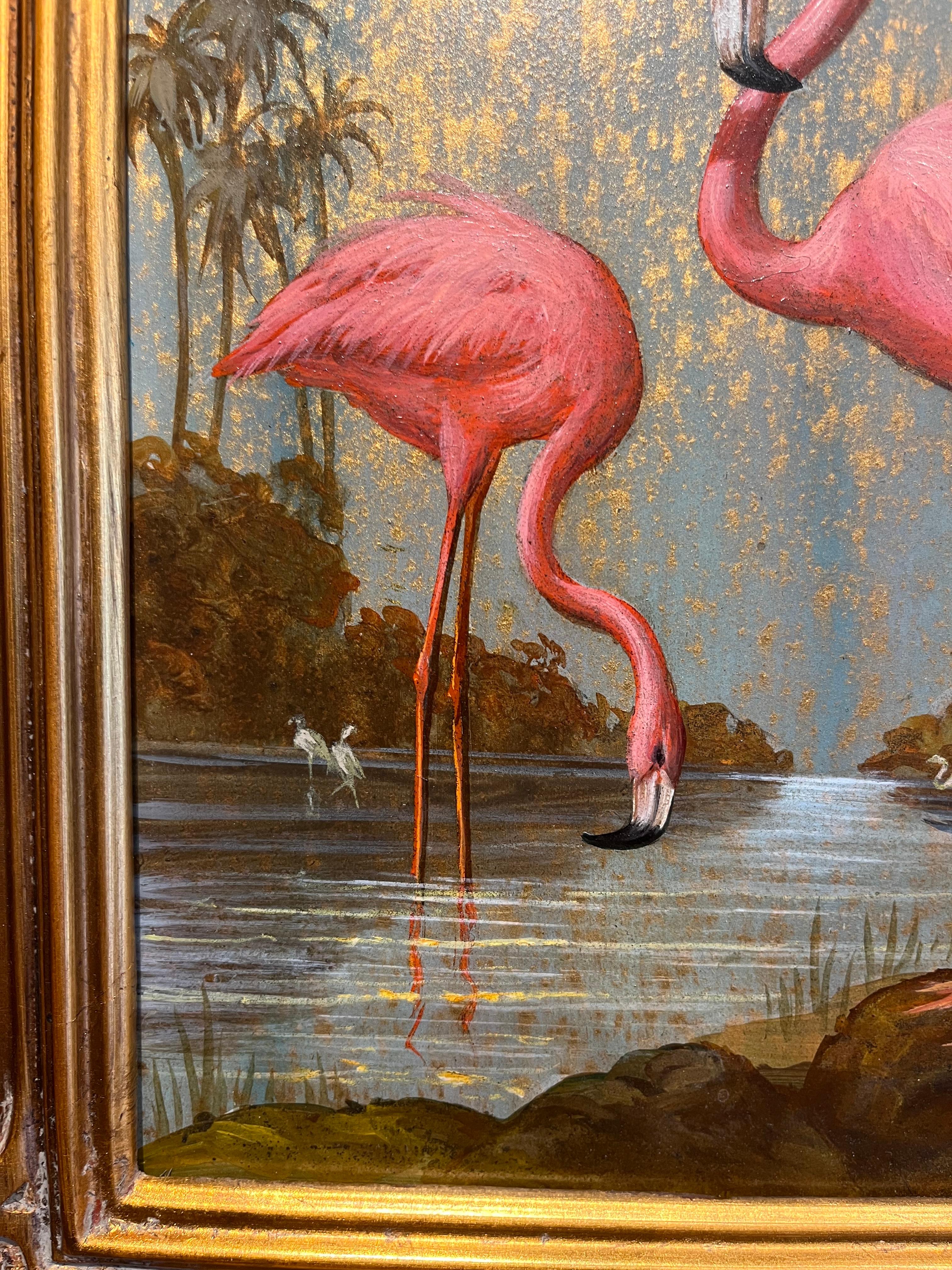 Flamants - Art déco Painting par Alfonso T Toran