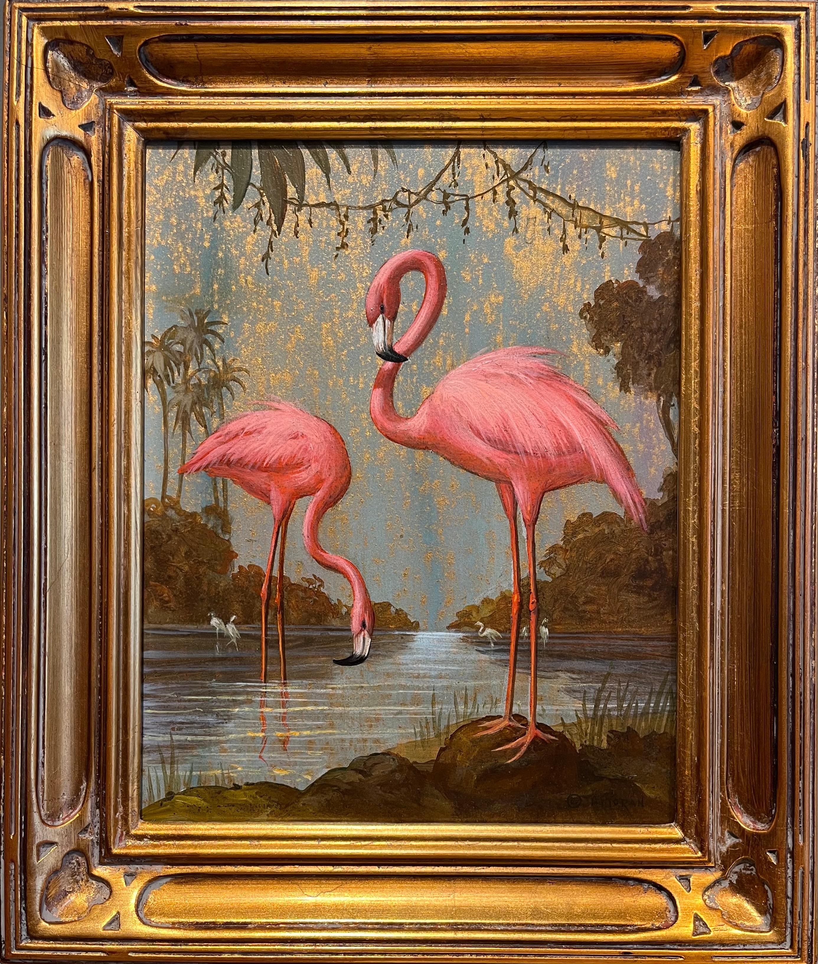 Alfonso T Toran Animal Painting - Flamingos