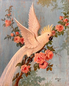 Antique Oil Bird Painting titled "Cockatoo"