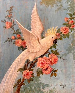 Pintura al óleo sobre aves titulada "Cacatúa"