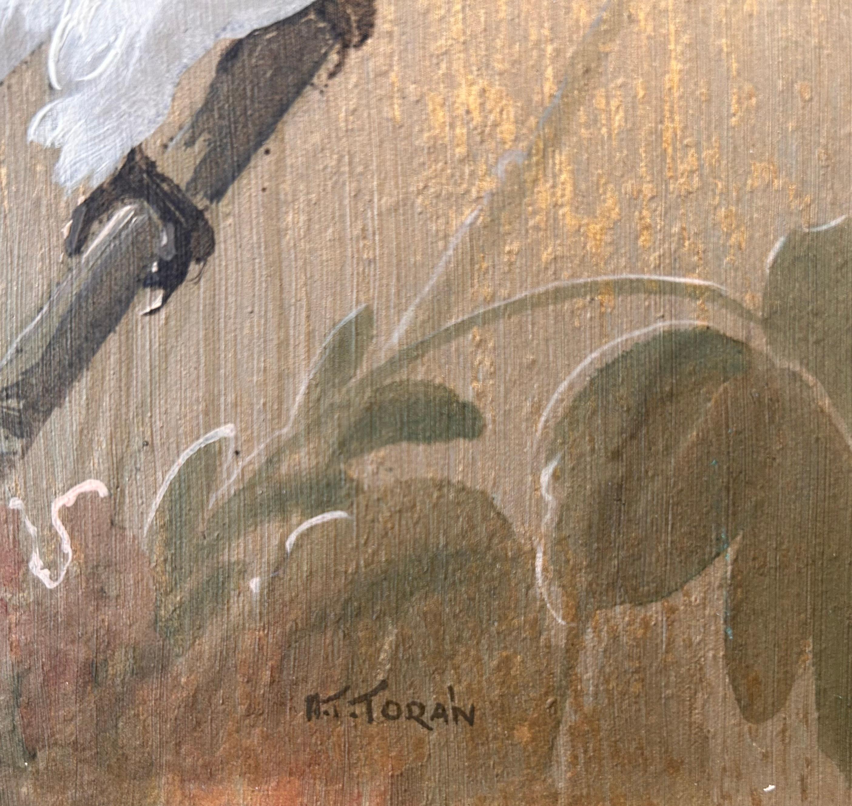 Ölgemälde von Kakadu Vogel auf Branch – Painting von Alfonso T Toran