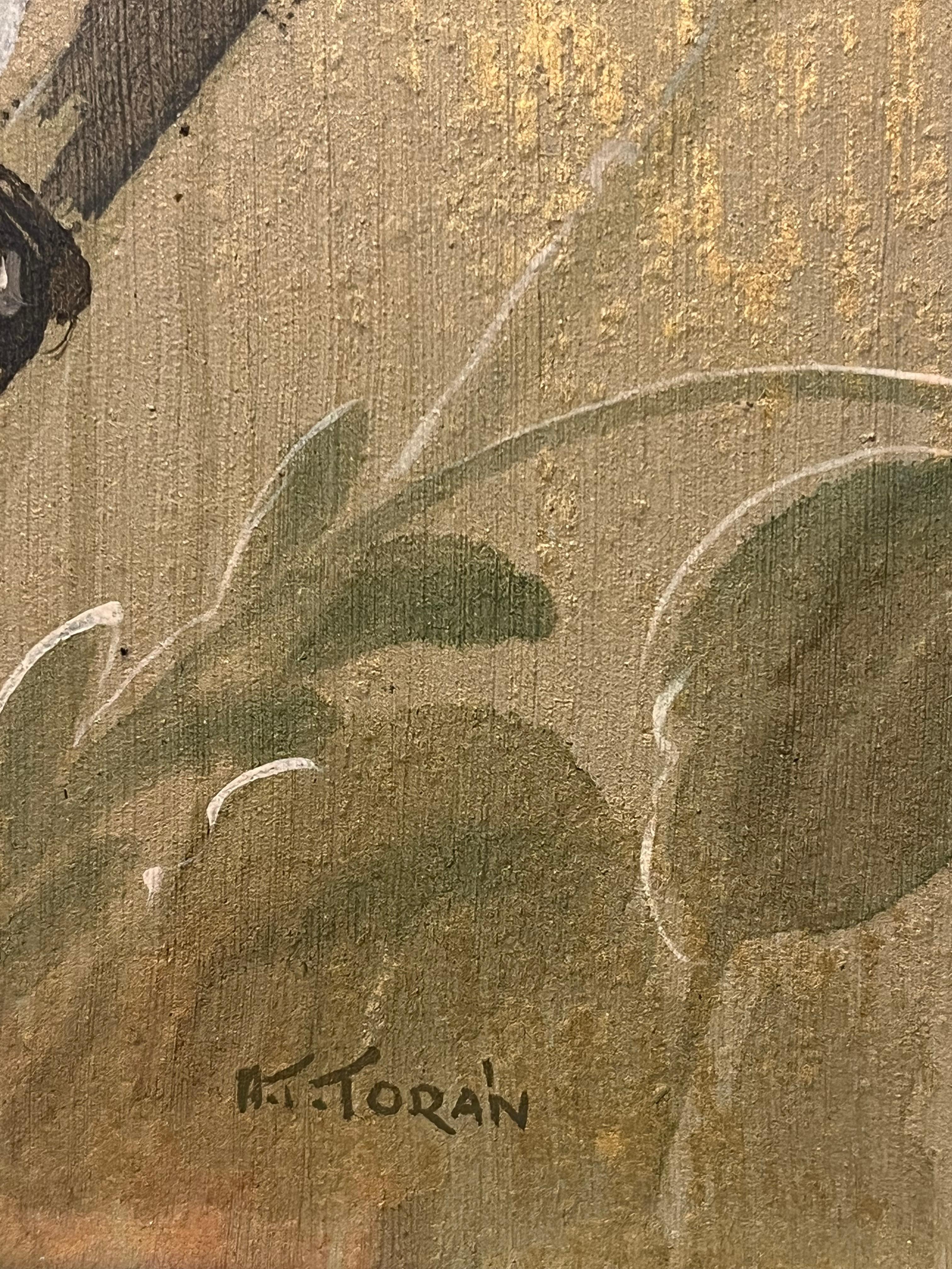 Ölgemälde von Kakadu Vogel auf Branch (Braun), Animal Painting, von Alfonso T Toran