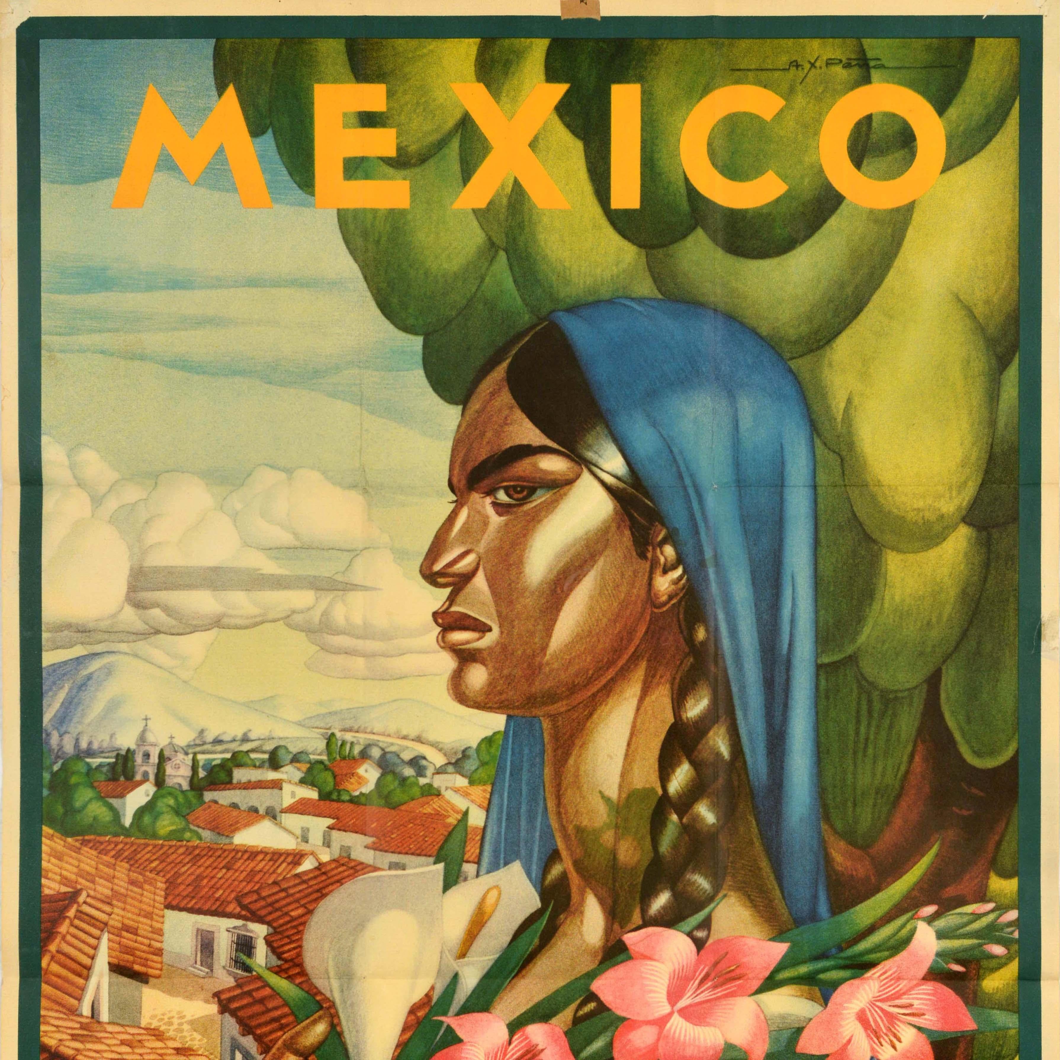 Original Vintage Travel Poster Mexico Alfonso X Pena Midcentury Art - Brown Print by Alfonso X. Pena