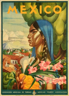 Original Vintage Travel Poster Mexico Alfonso X Pena Midcentury Art