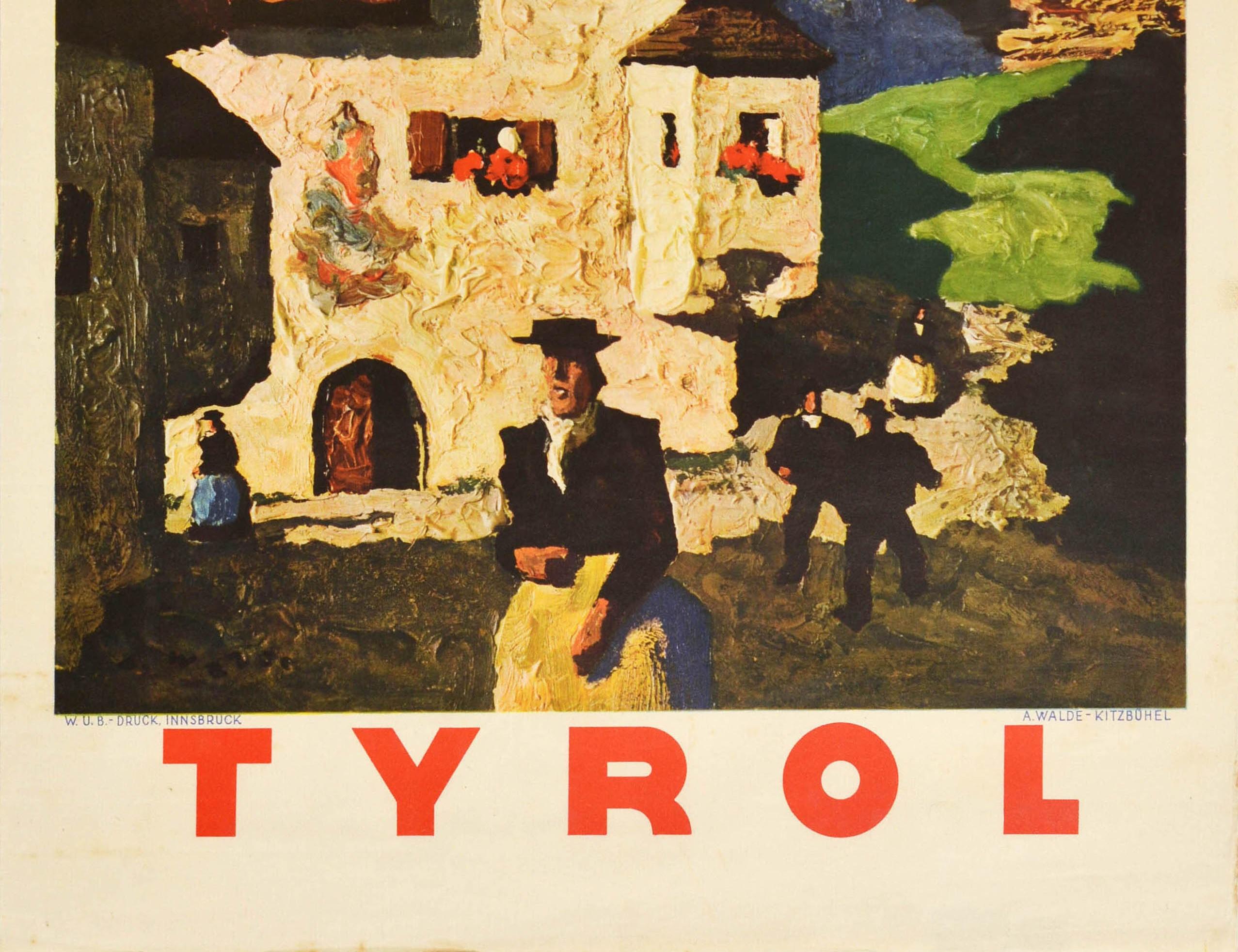 Original Vintage Cartel de Viaje Tirol Kitzbuhel Austria Alpes Estación de Esquí Pintura - Print Marrón de Alfons Walde