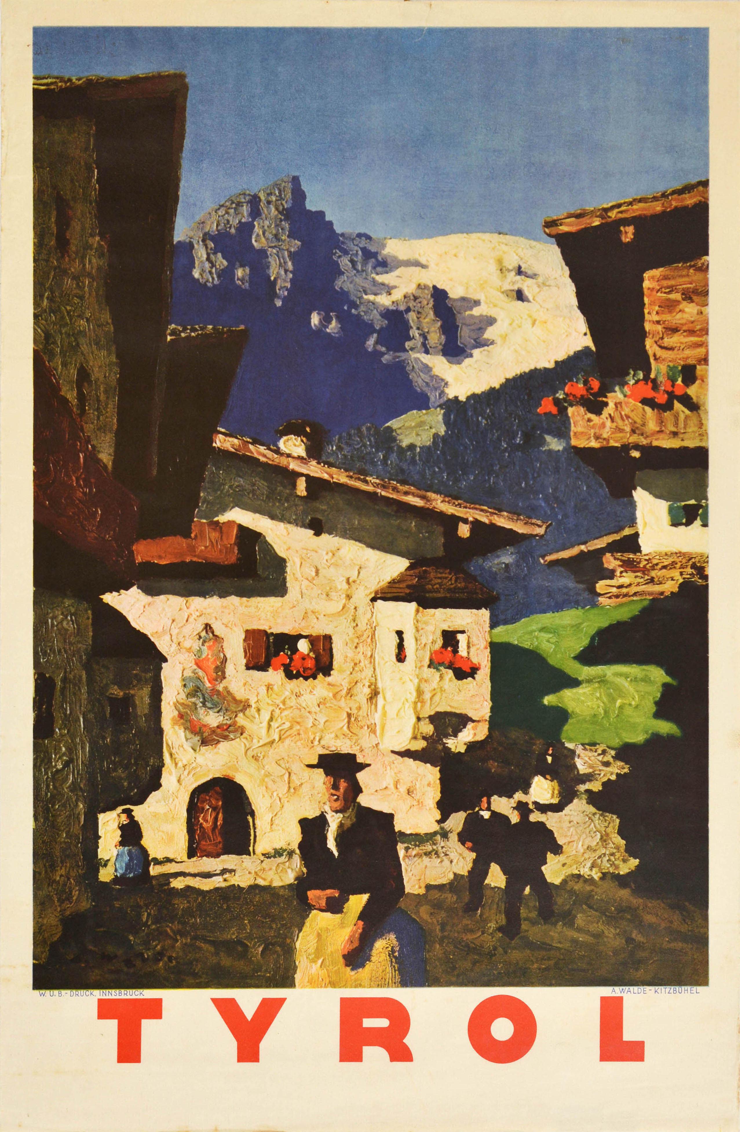 Print de Alfons Walde - Original Vintage Cartel de Viaje Tirol Kitzbuhel Austria Alpes Estación de Esquí Pintura