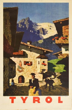 Original Vintage Travel Poster Tyrol Kitzbuhel Austria Alps Ski Resort Painting