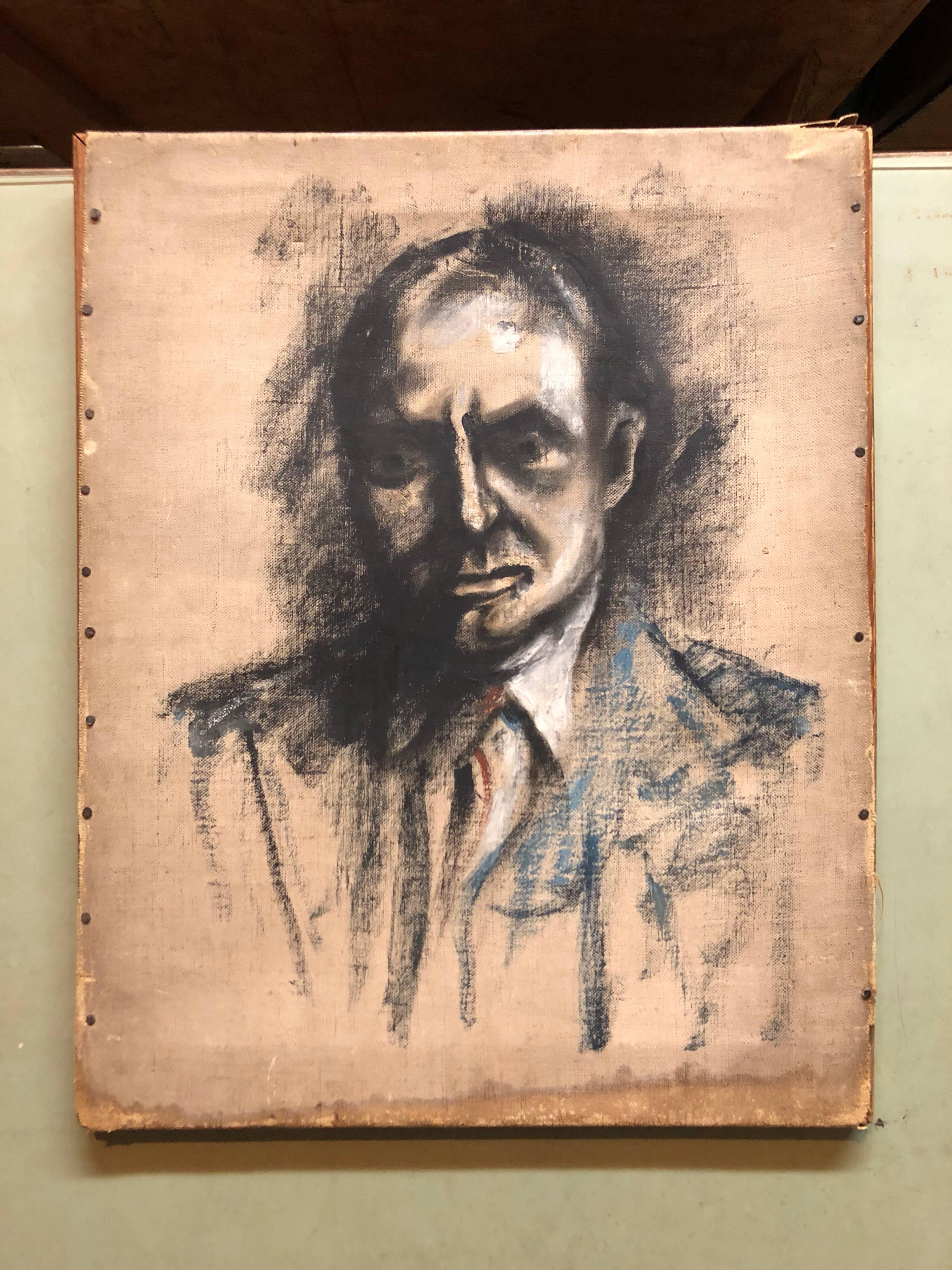 Portrait moderniste britannique de Chaim Weizmann, président d'Israël, peinture à l'huile - Painting de Alfred Aaron Wolmark