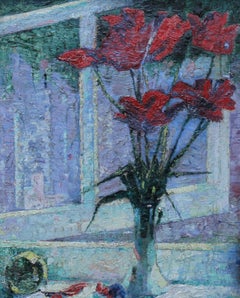 Red Tulips - 20thC century Jewish art Post Impressionist floral oil painting