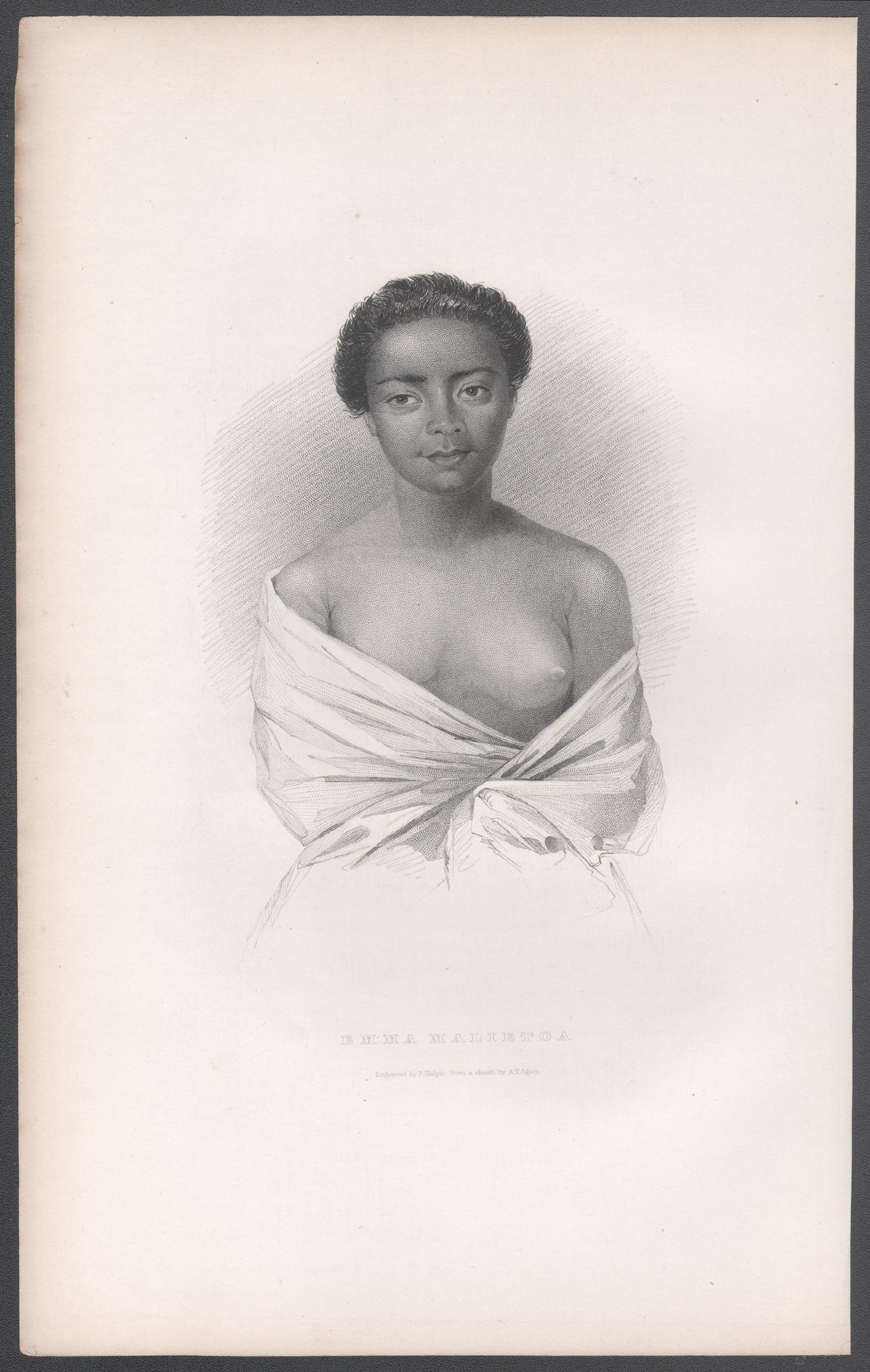 Emma Malietoa, 19th century Samoa portrait engraving print - Print by Alfred Agate