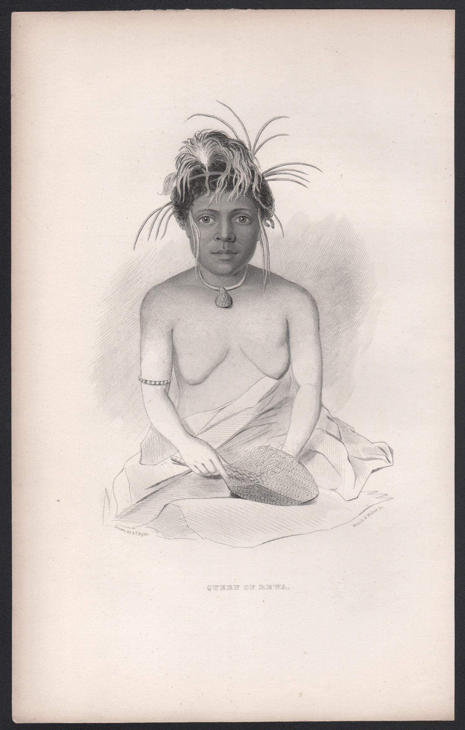 Reine de REWA, gravure de portrait des Fidji du XIXe siècle - Print de Alfred Agate