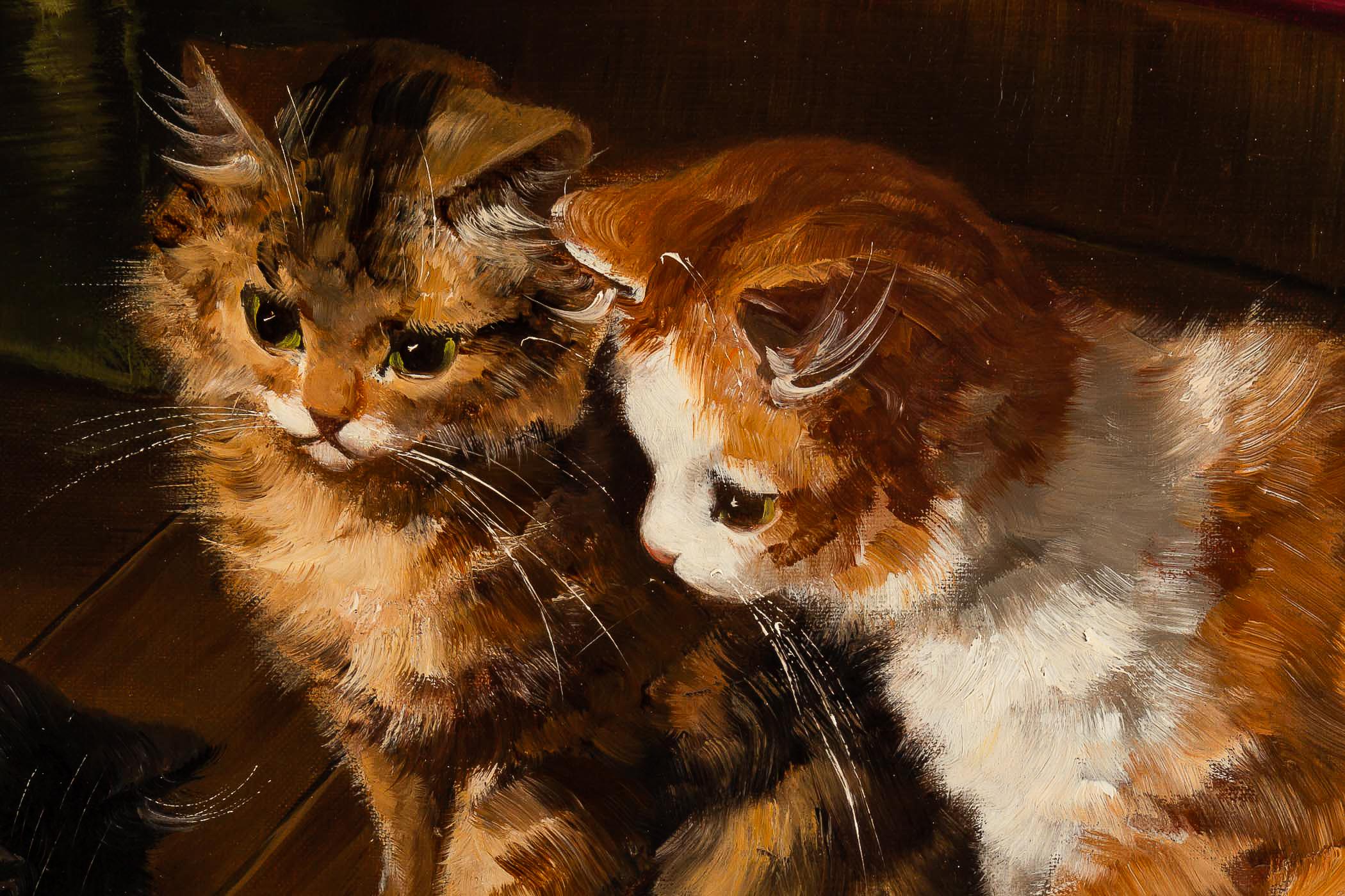 Alfred Arthur Brunel de Neuville, Oil on Canvas, The Three Cats, circa 1880-1900 1