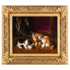 Huile sur toile The Three Cats d'Alfred Arthur Brunel de Neuville, vers 1880-1900