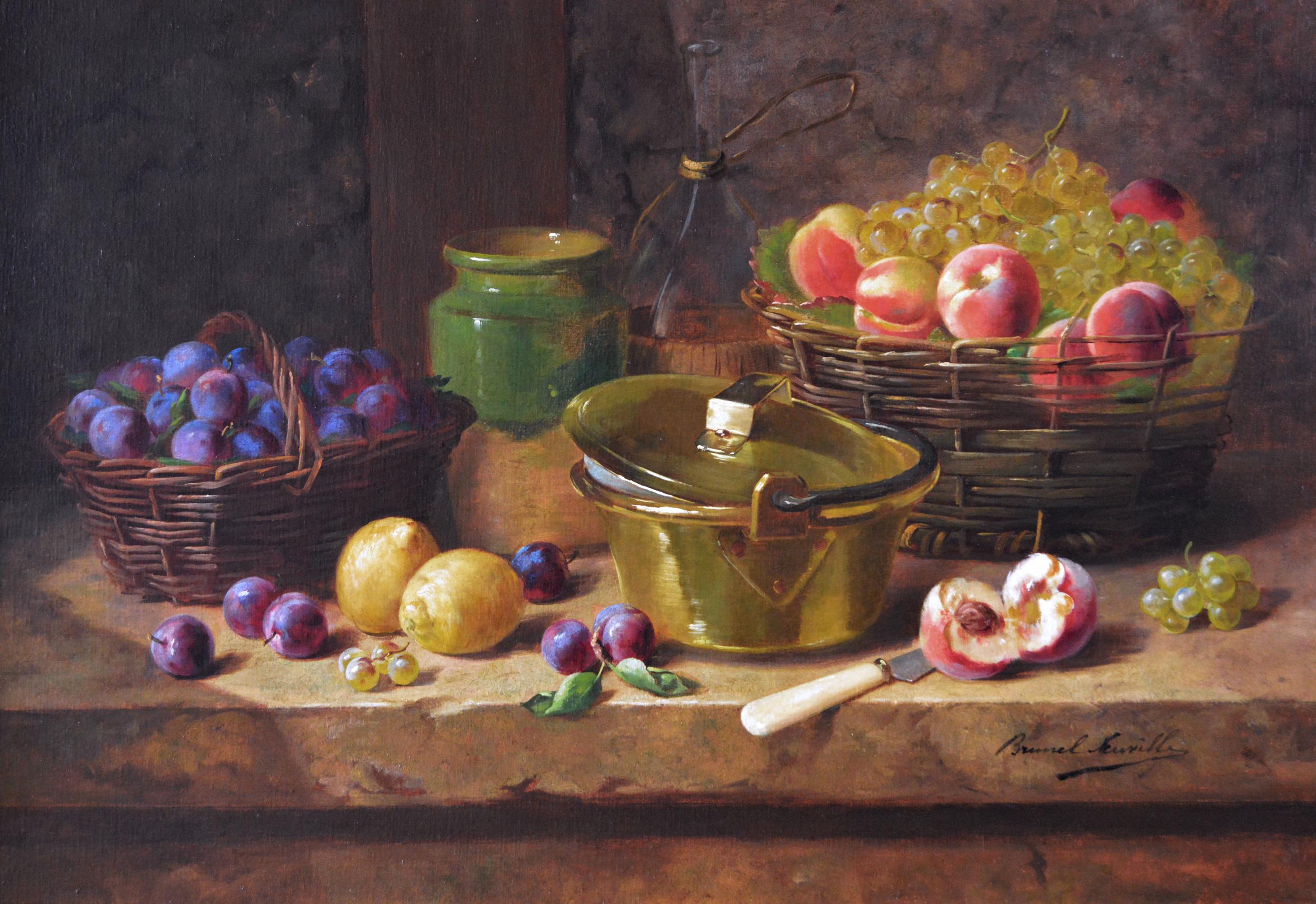 19th Century still life oil painting of fruit  - Painting by Alfred Arthur Brunel De Neuville