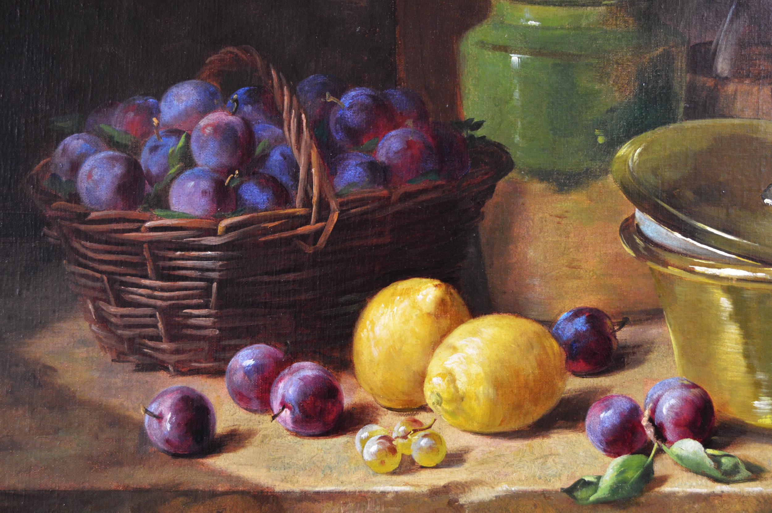 19th Century still life oil painting of fruit  - Victorian Painting by Alfred Arthur Brunel De Neuville