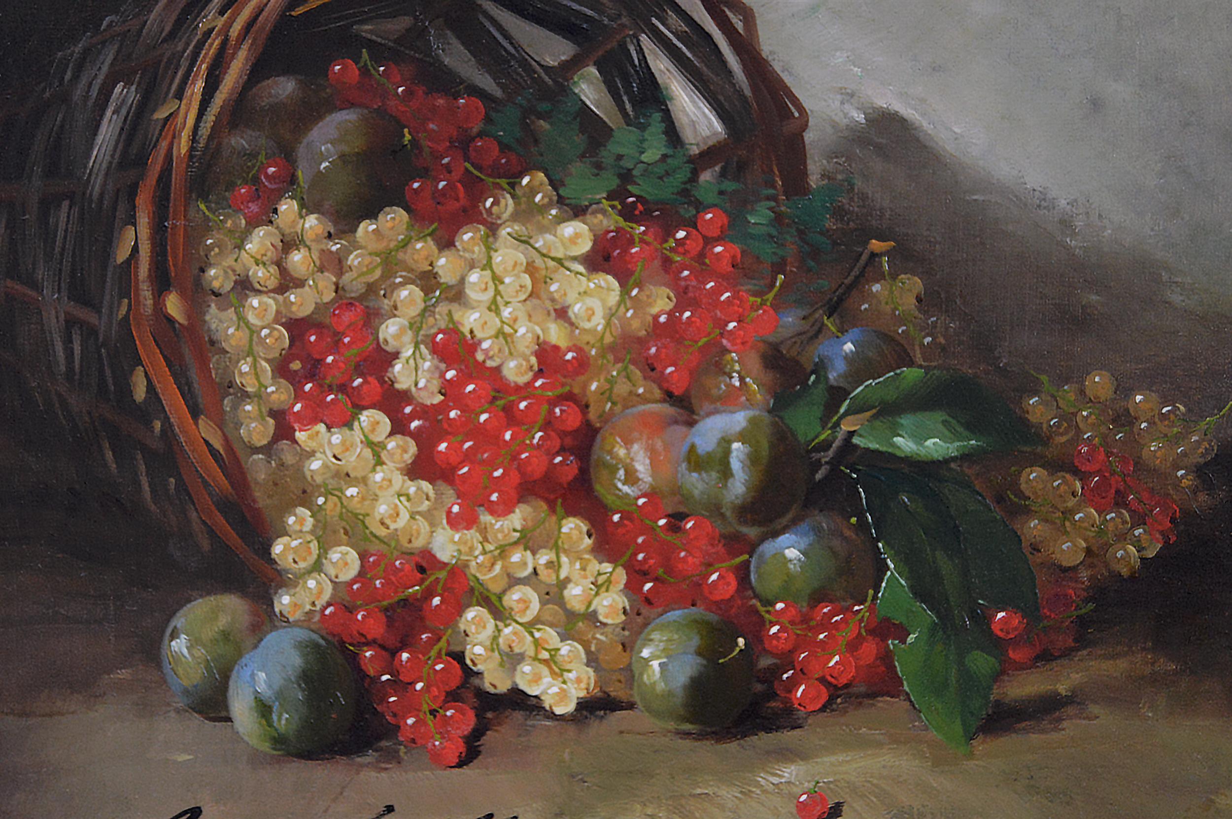 19th Century still life oil painting of fruit  - Victorian Painting by Alfred Arthur Brunel De Neuville