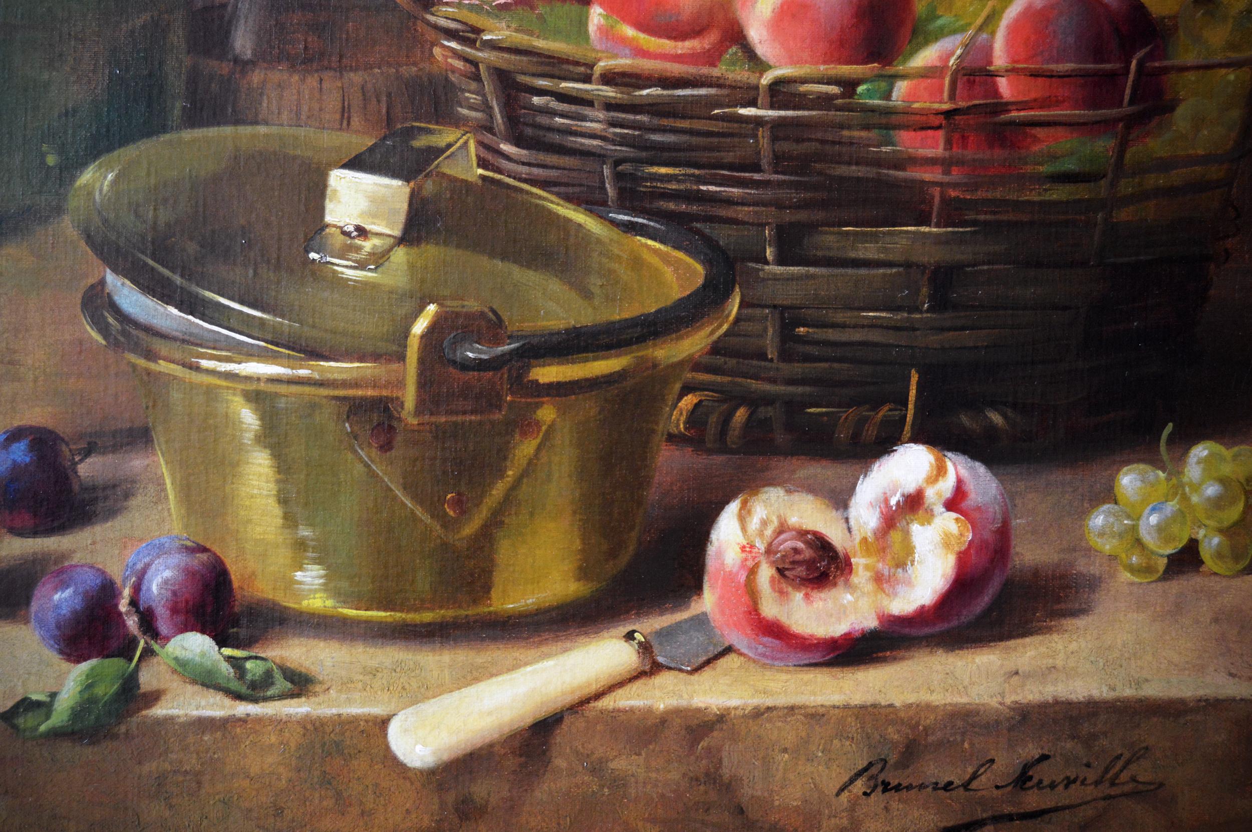 19th Century still life oil painting of fruit  - Brown Still-Life Painting by Alfred Arthur Brunel De Neuville