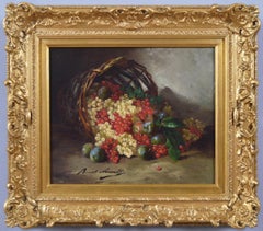 Nature morte à l'huile du 19e siècle représentant des fruits 