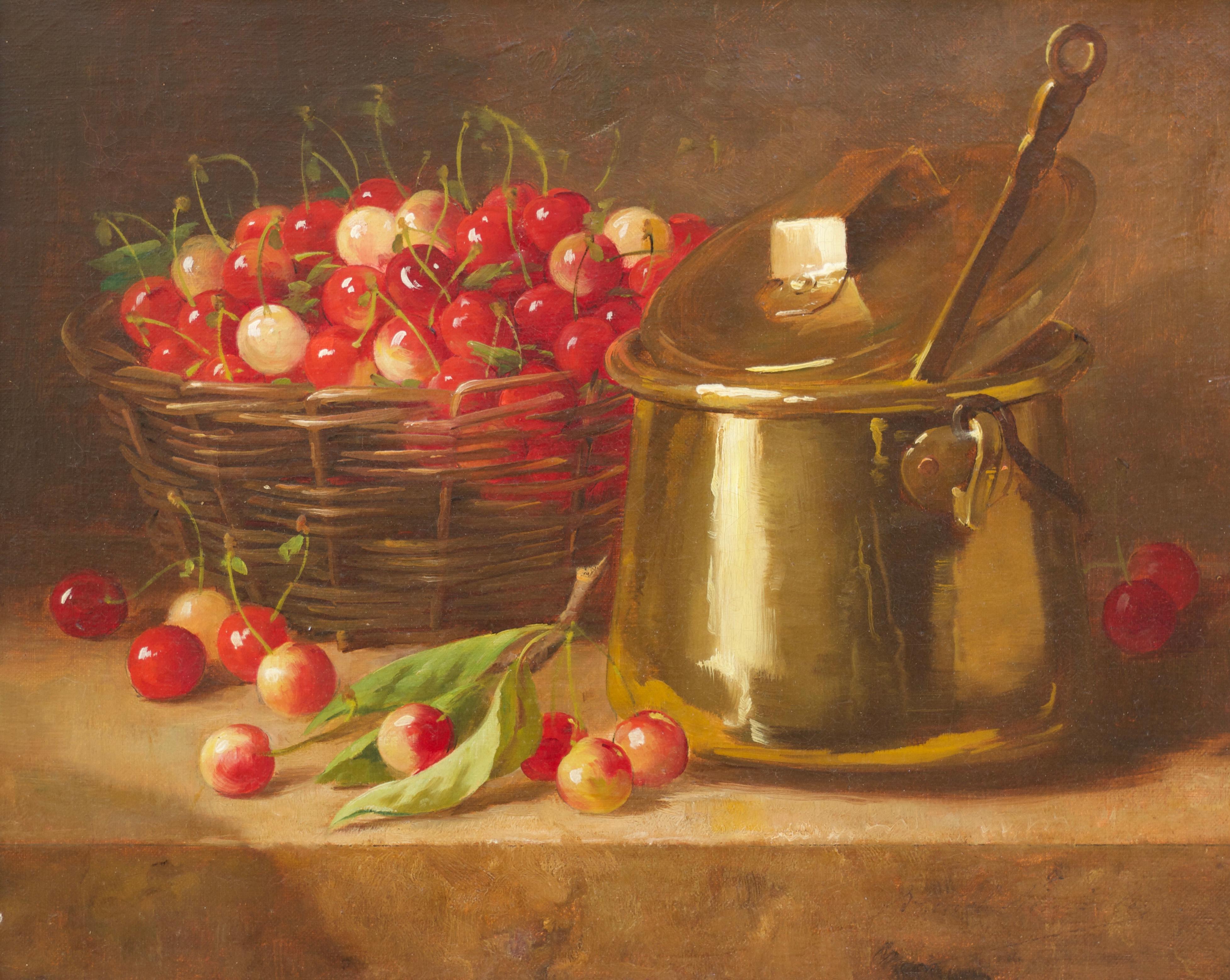 Alfred Arthur Brunel De Neuville Still-Life Painting - Panier de Cerises 