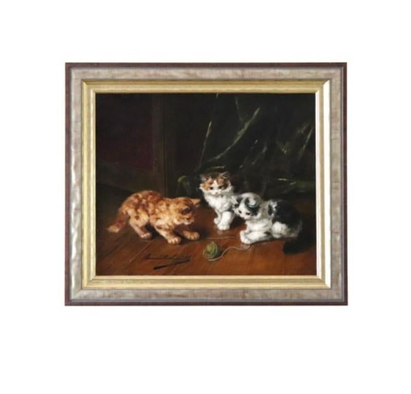 Giocare con il gomitolo di lana - Painting di Alfred Arthur Brunel De Neuville