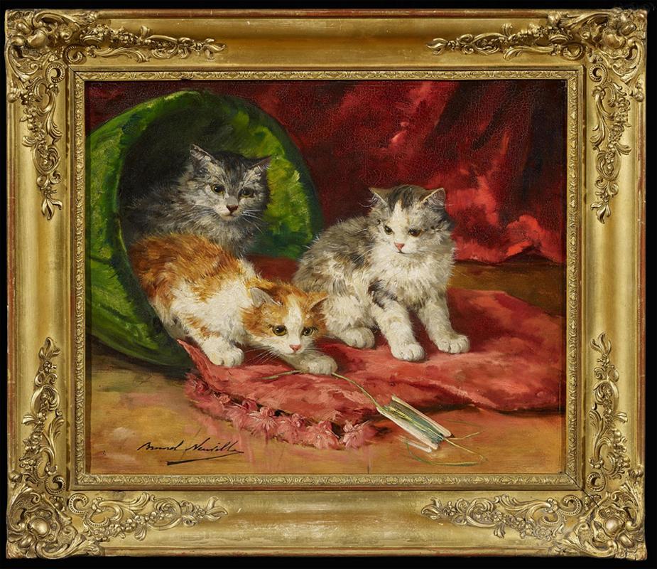 Alfred Arthur Brunel De Neuville Animal Painting - Still life with cats