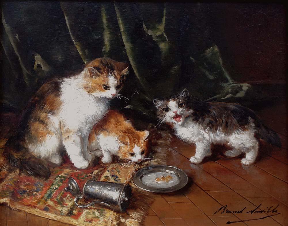 Trois chatons jouant - Painting de Alfred Arthur Brunel De Neuville