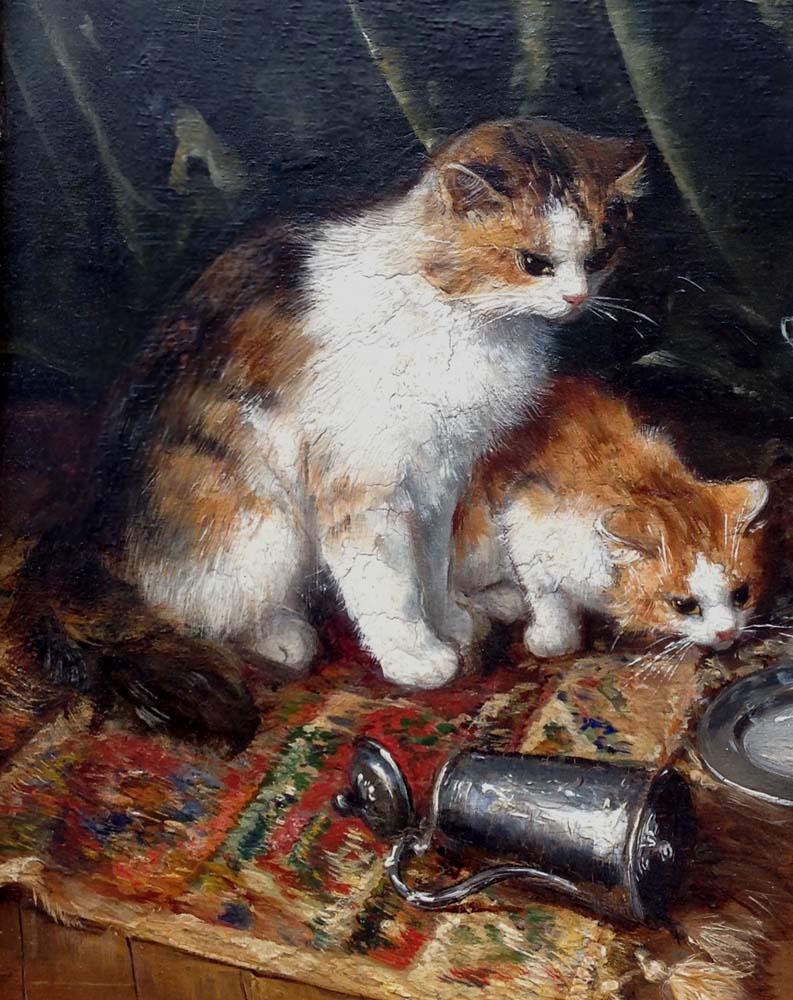 Drei spielende Kitten (Braun), Animal Painting, von Alfred Arthur Brunel De Neuville