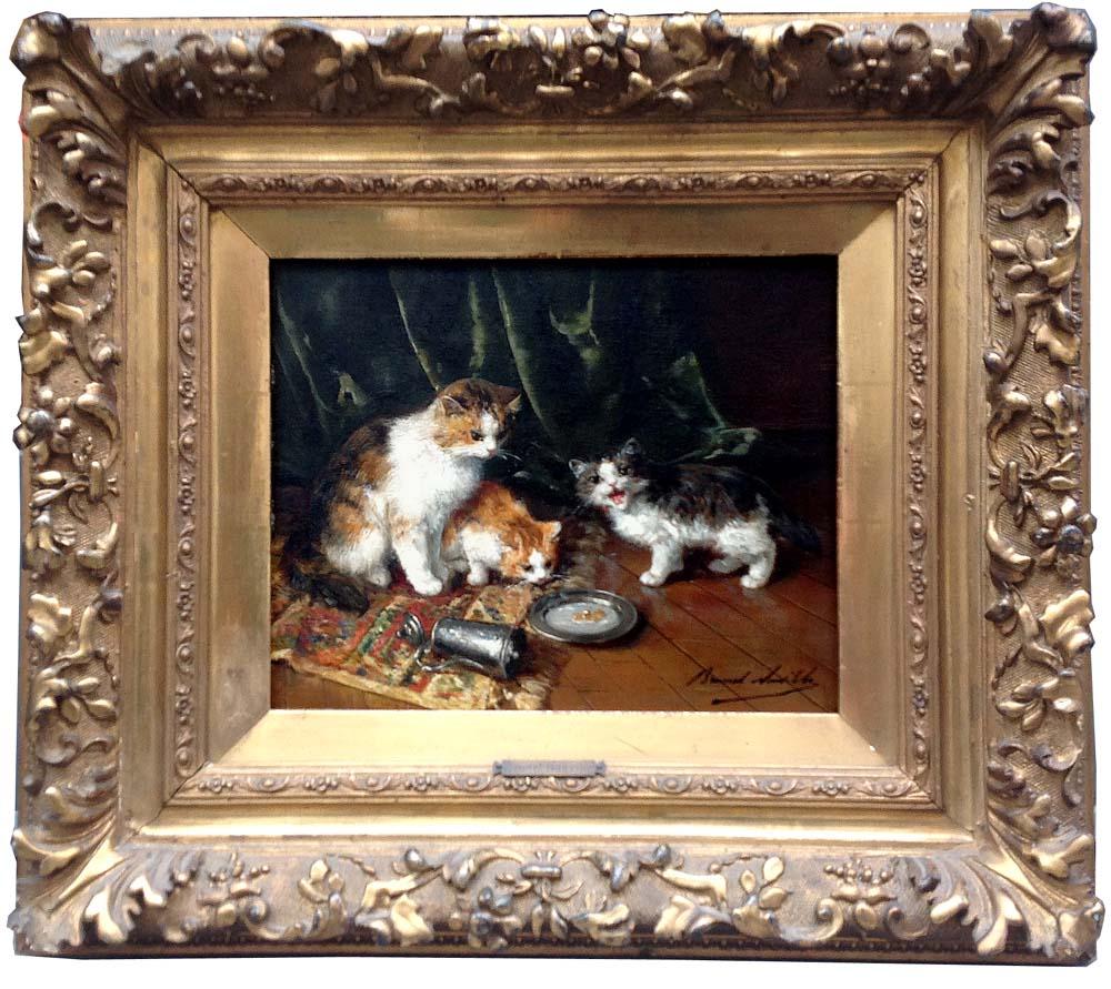 Alfred Arthur Brunel De Neuville Animal Painting – Drei spielende Kitten
