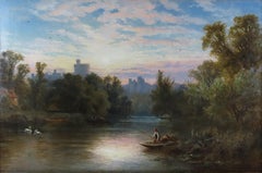 Oil painting by Alfred Augustus Glendening "Windsor Castle from the Thames"
